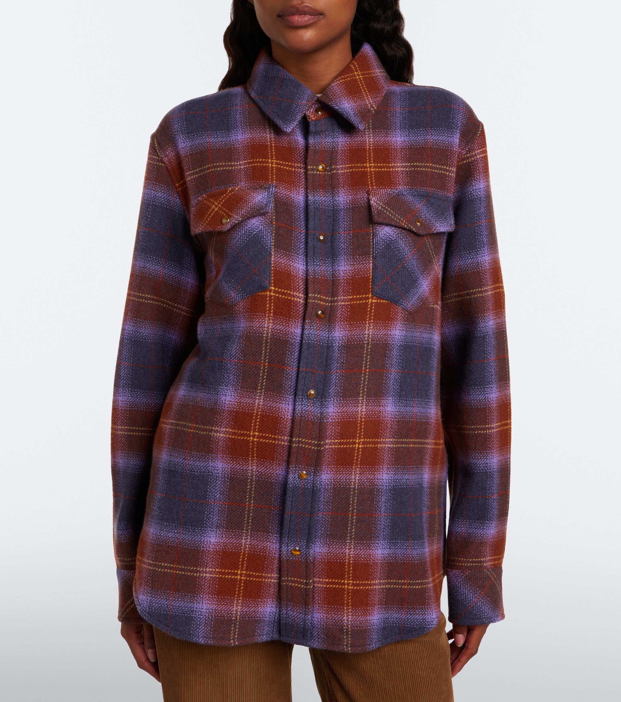 God's True Cashmere God's True Cashmere Vulcan Tartan cashmere shirt with tiger's eye