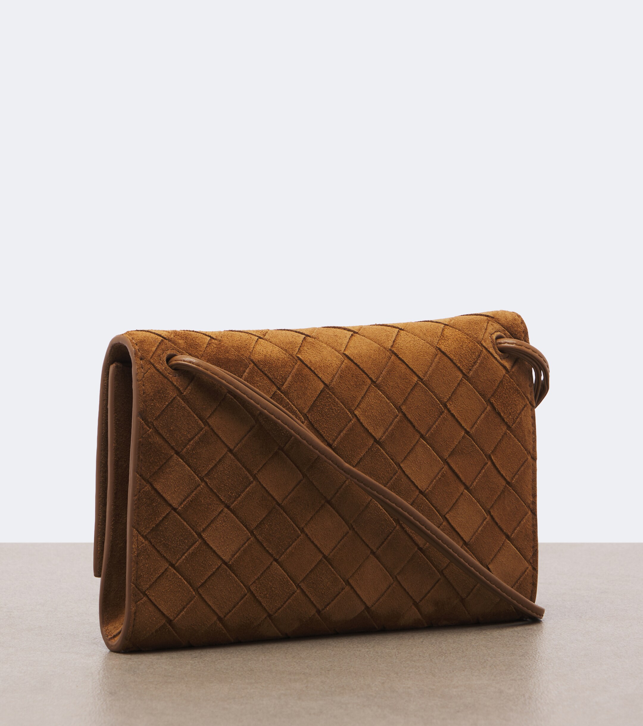 Bottega Veneta Bottega Veneta Andiamo Intrecciato suede pouch with strap