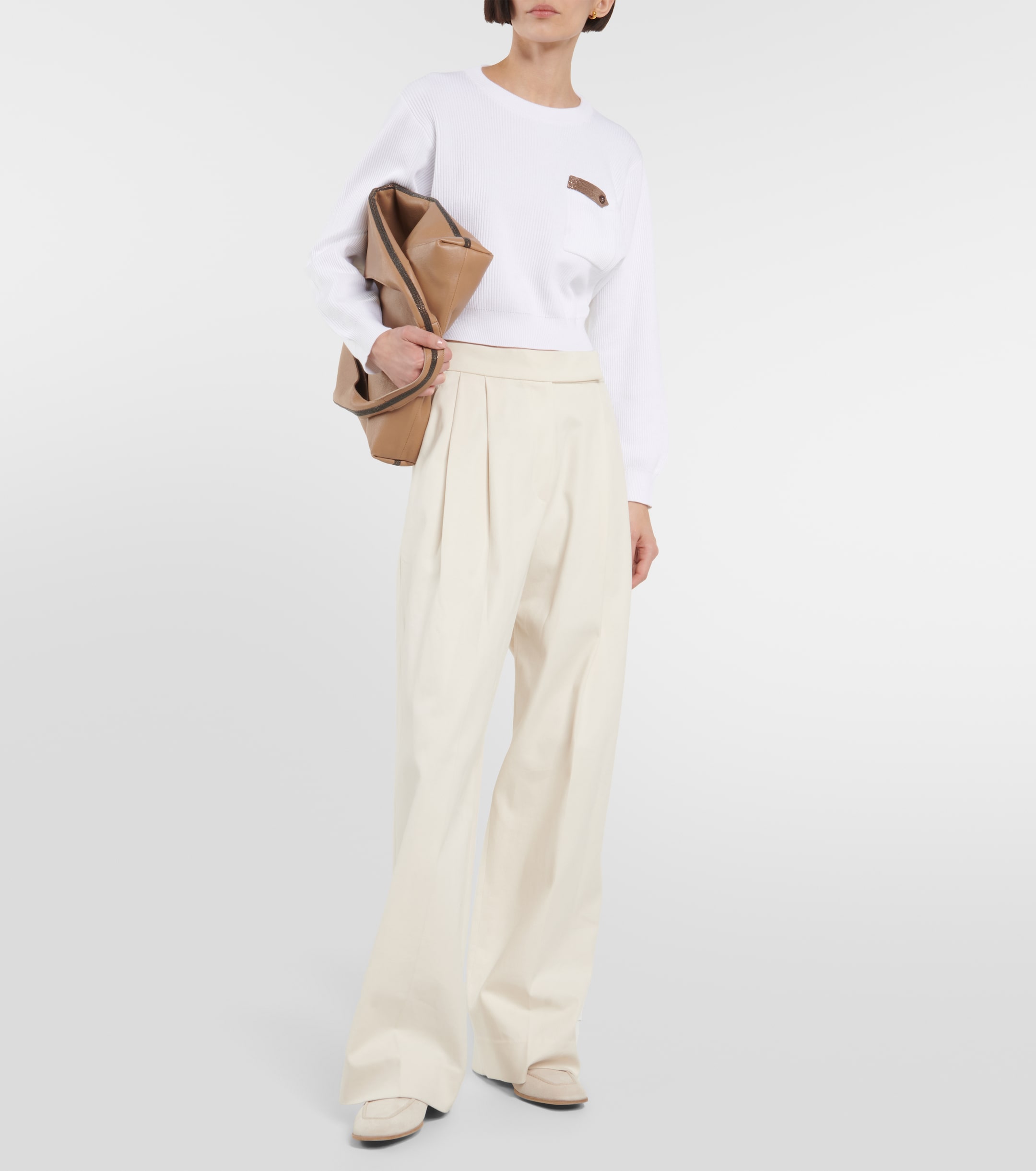 Brunello Cucinelli Cotton jersey cropped sweater