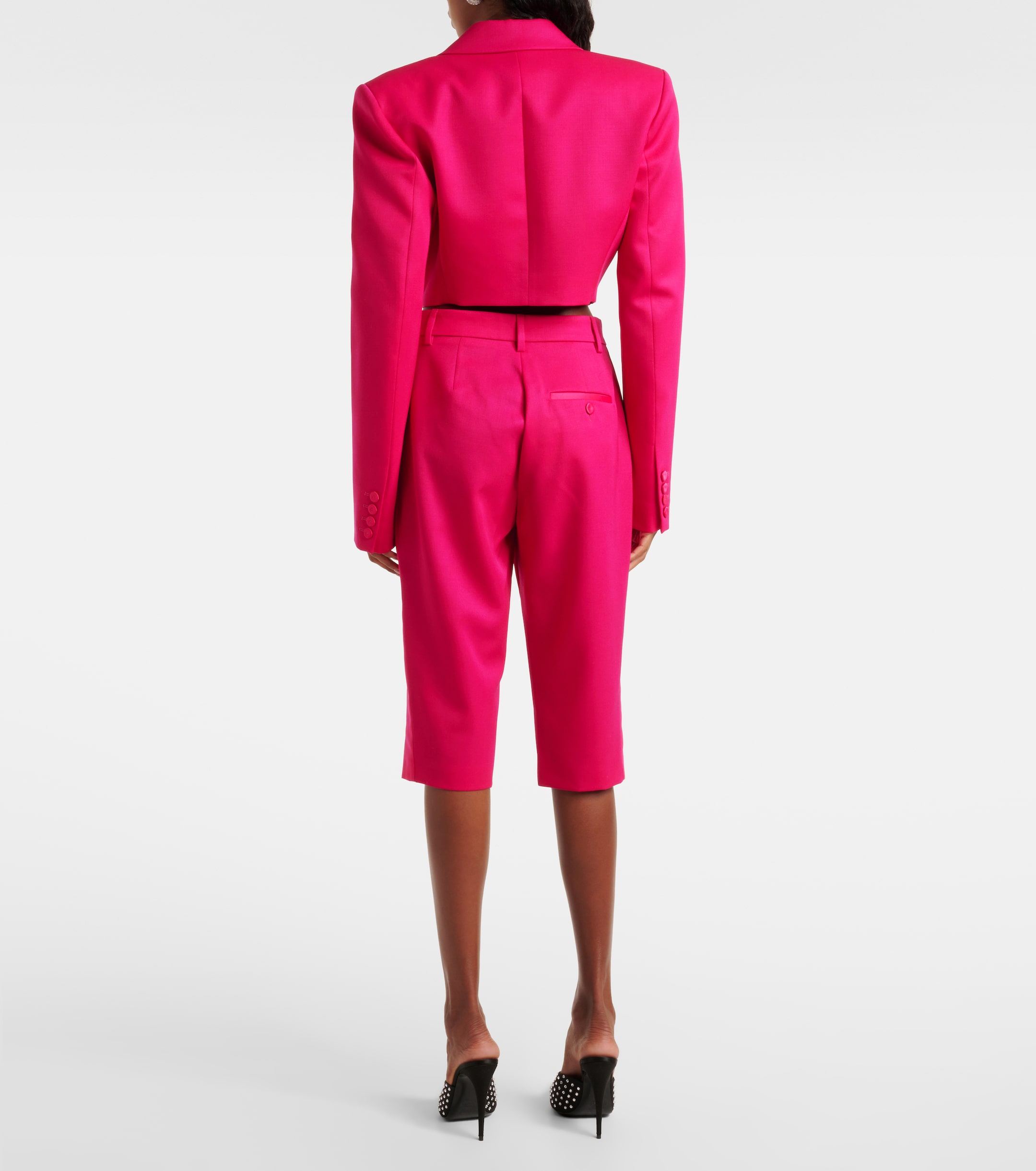 Area Floral-appliqué cropped wool blazer
