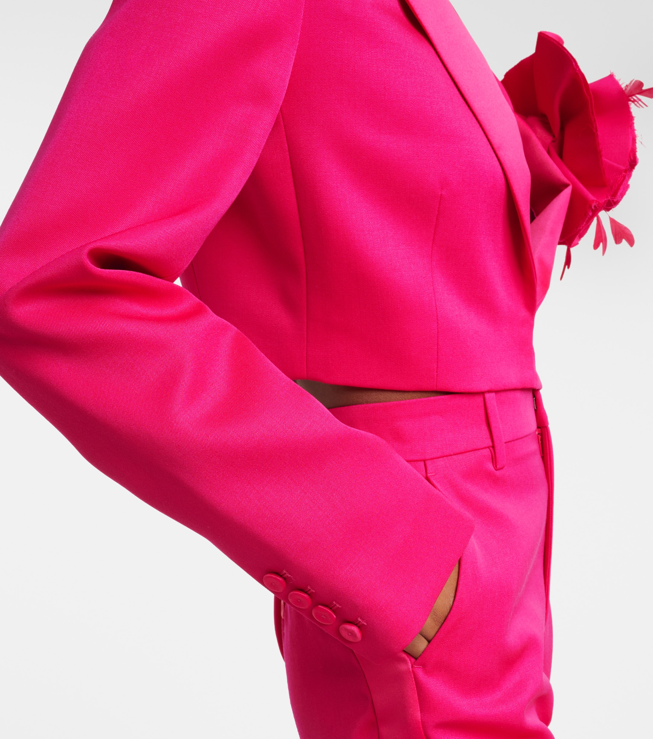 Area Floral-appliqué cropped wool blazer