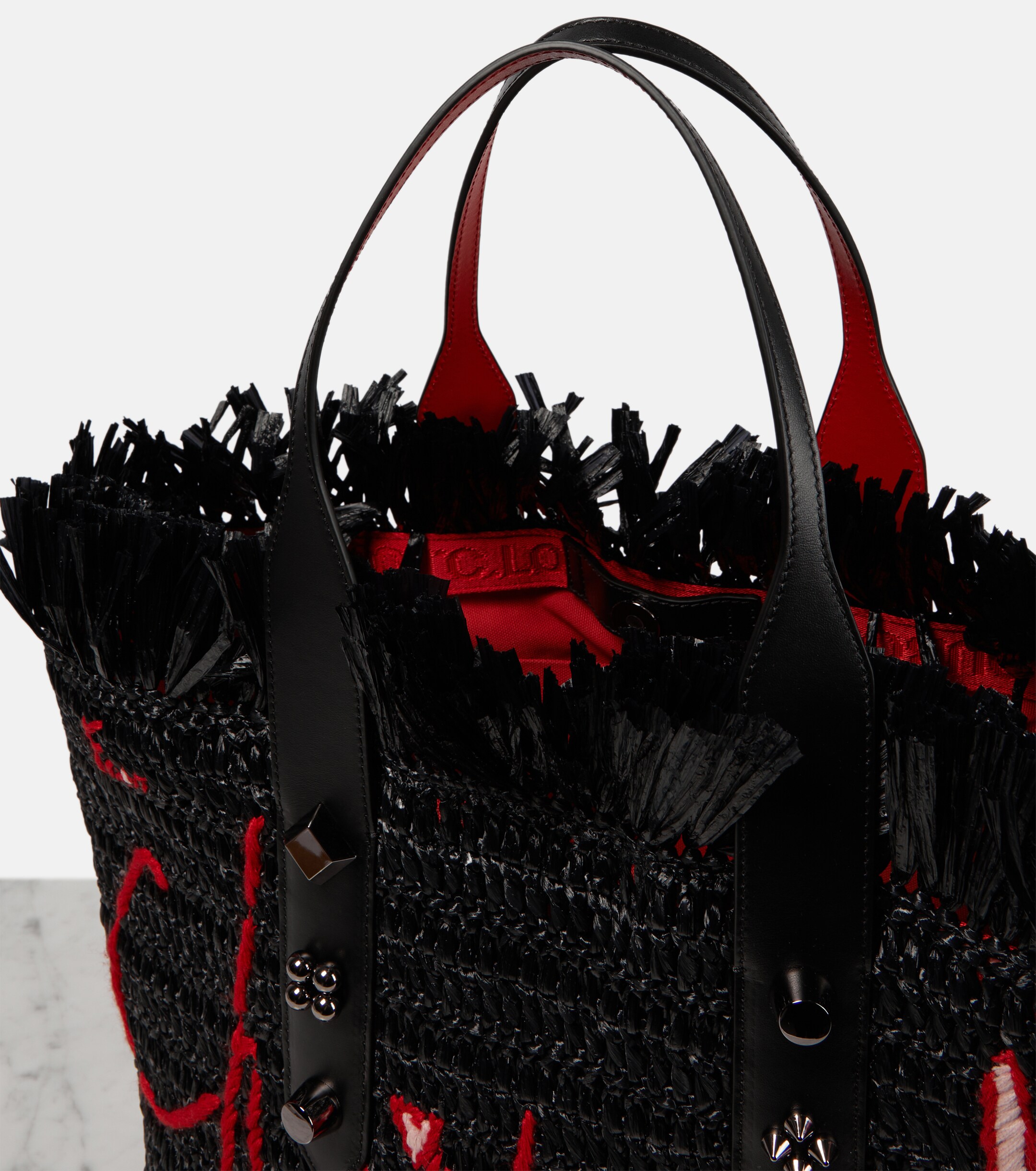 CHRISTIAN LOUBOUTIN Frangibus Medium embroidered raffia tote bag
