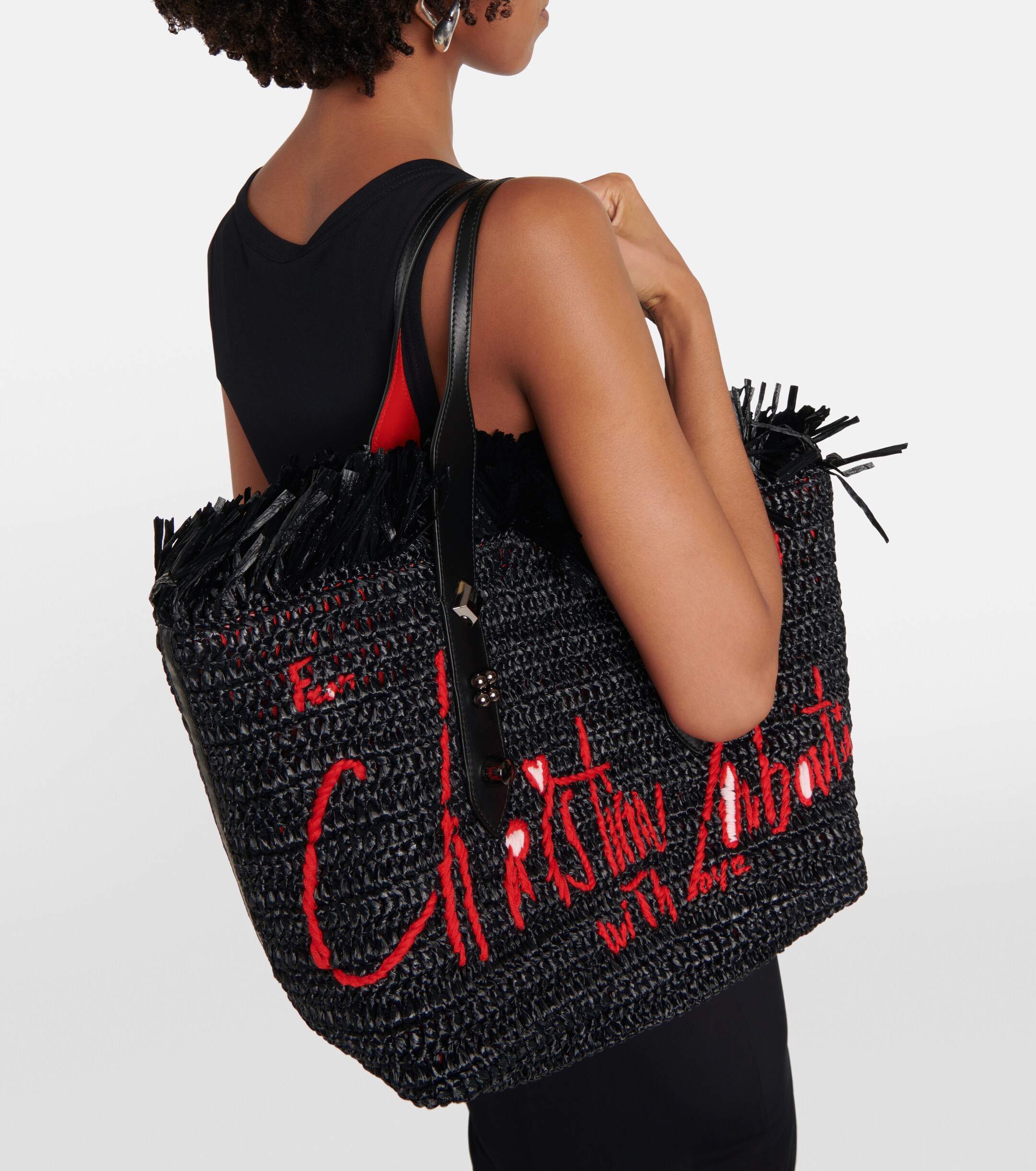 CHRISTIAN LOUBOUTIN Frangibus Medium embroidered raffia tote bag