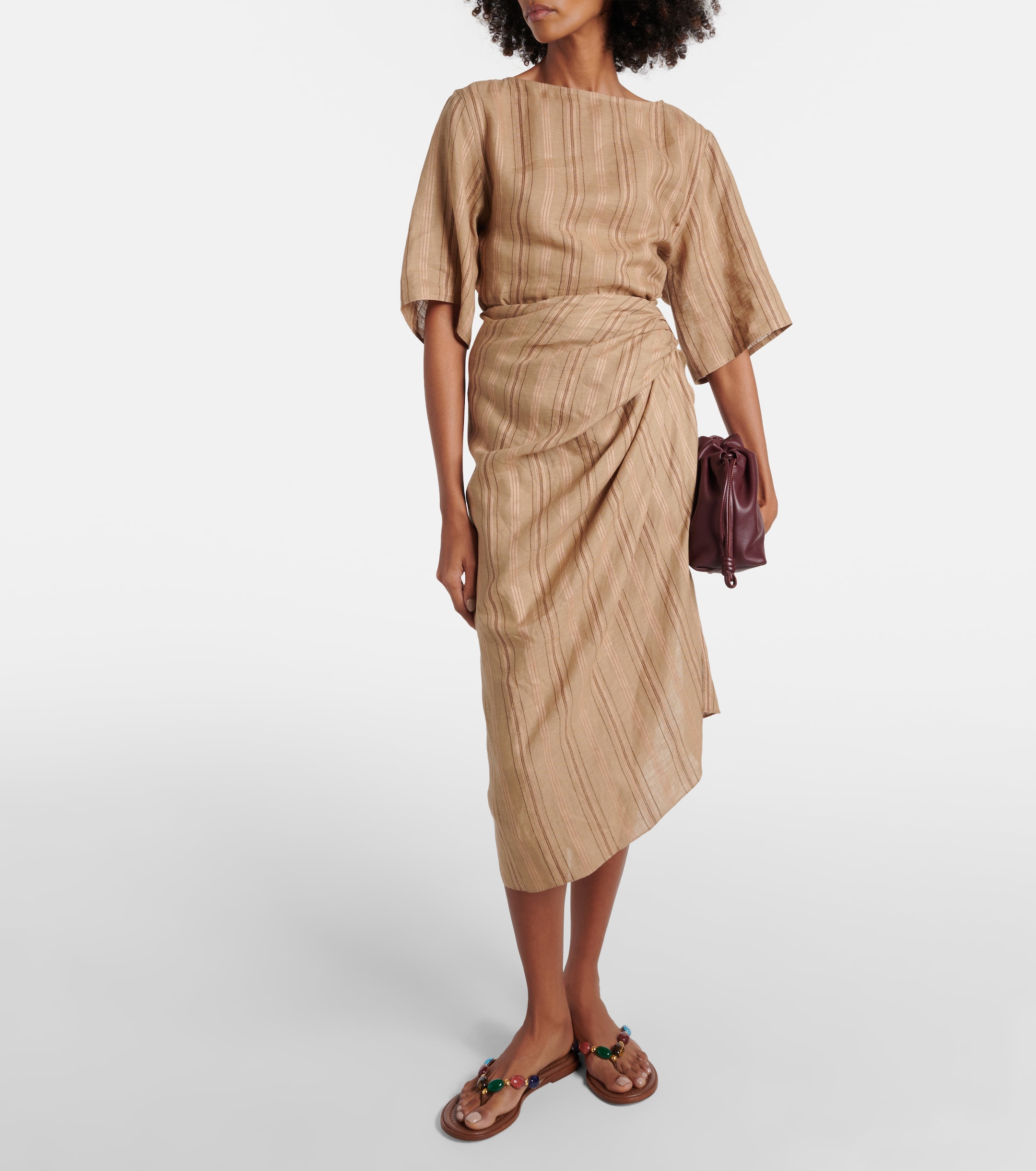 loro piana pleated striped linen midi dress Loro Piana Dresses for Women
