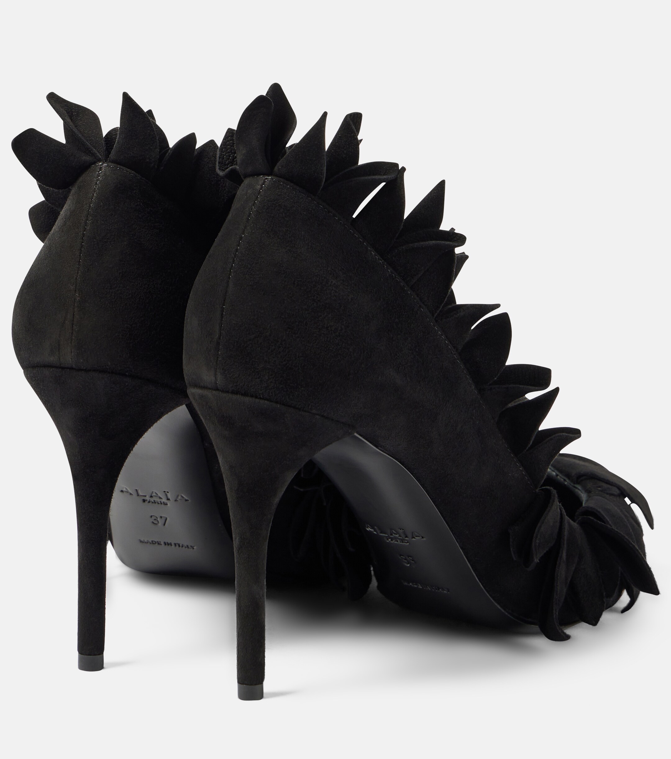 Alaïa Petal ruffled suede pumps