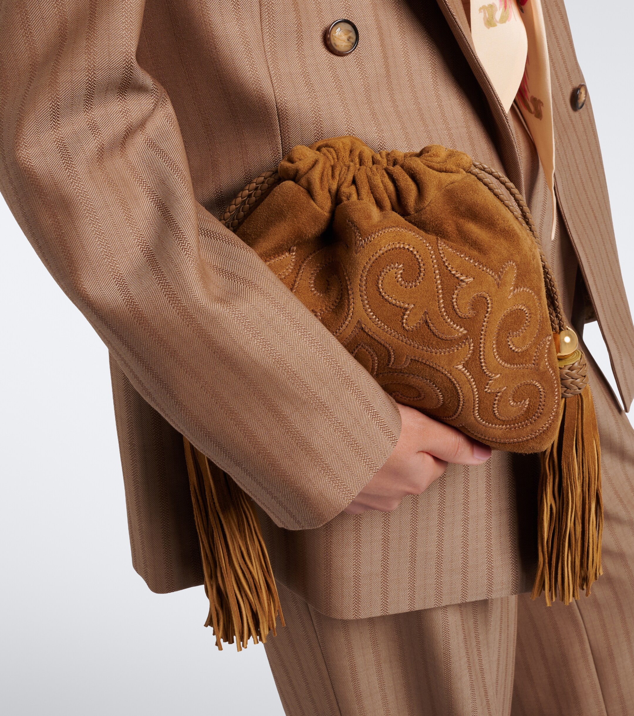 Etro Kalispera Small embroidered suede clutch