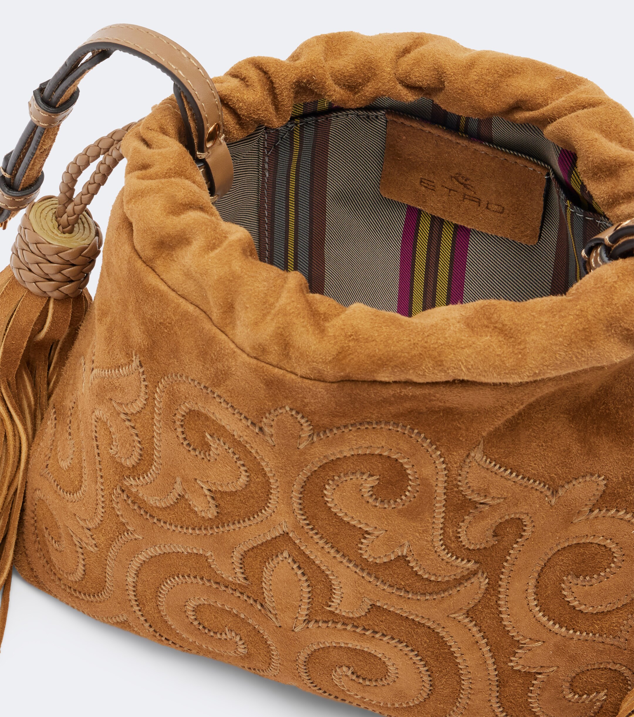 Etro Kalispera Small embroidered suede clutch