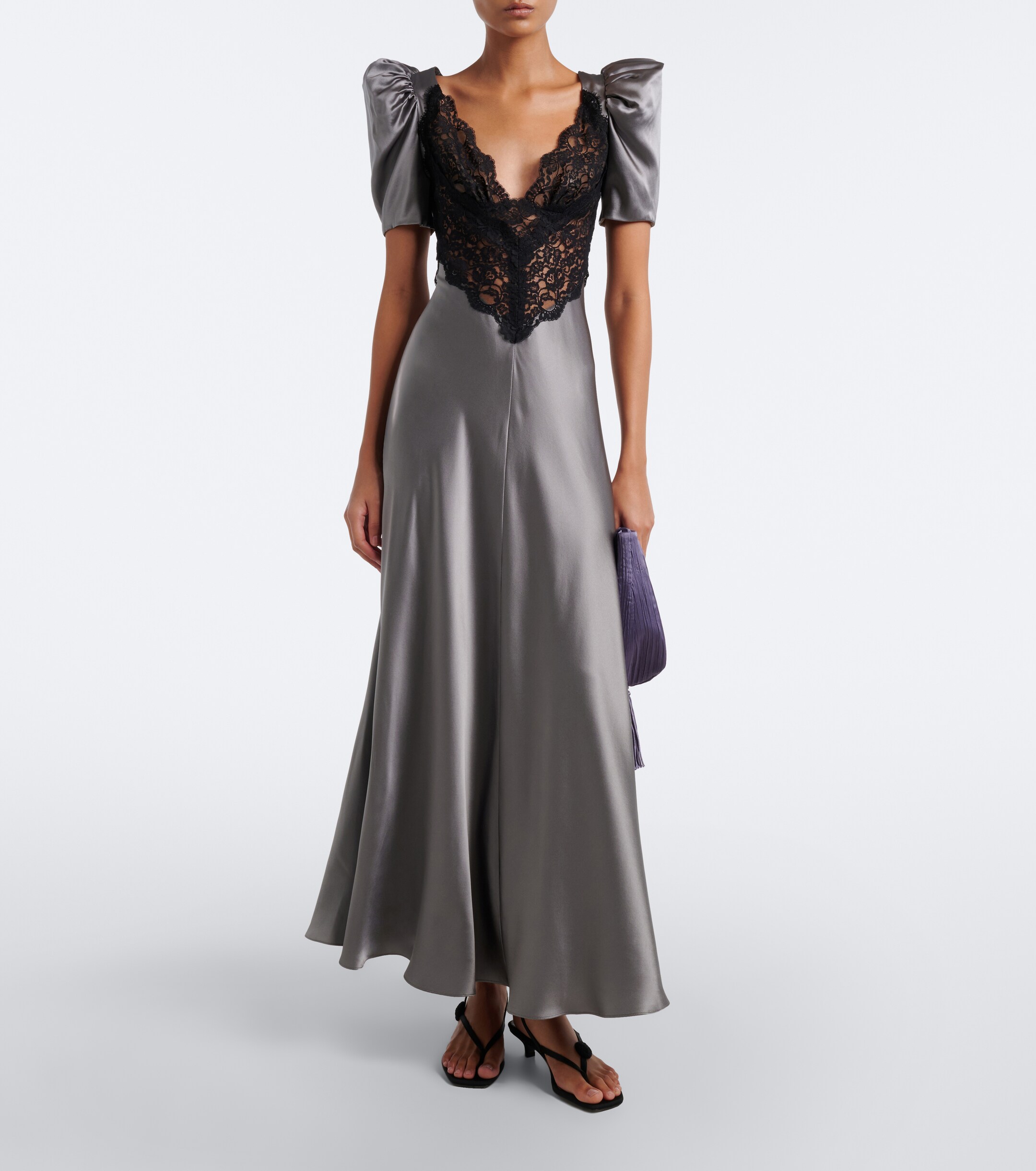 Rodarte Rodarte Lace-trimmed silk satin gown