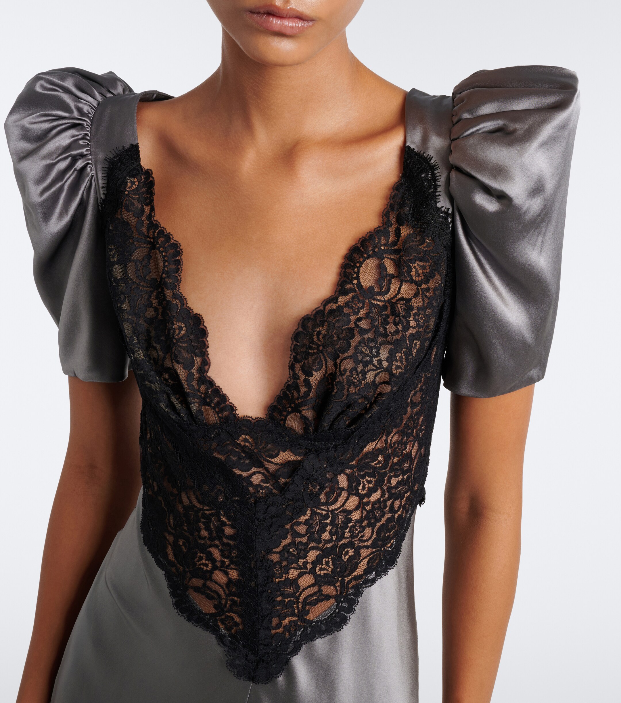 Rodarte Rodarte Lace-trimmed silk satin gown