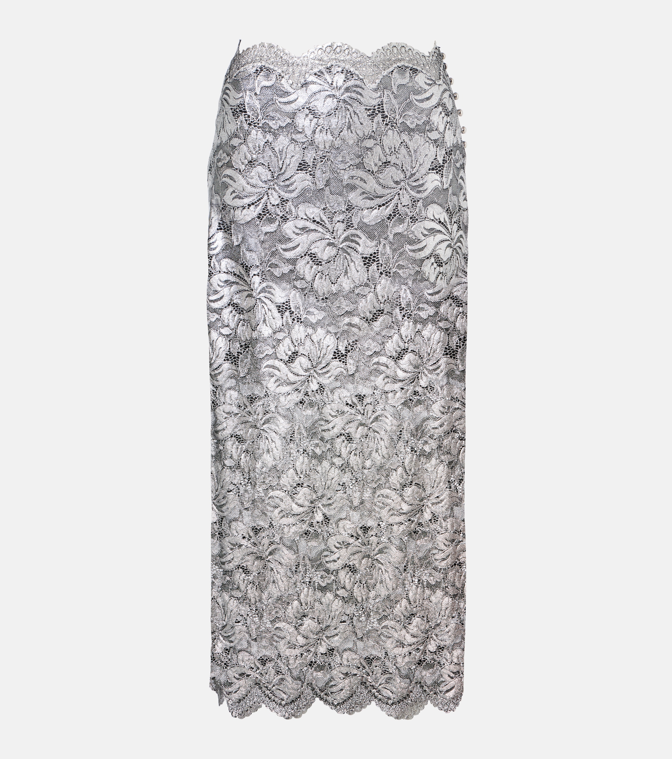 Rabanne Metallic-effect lace midi skirt