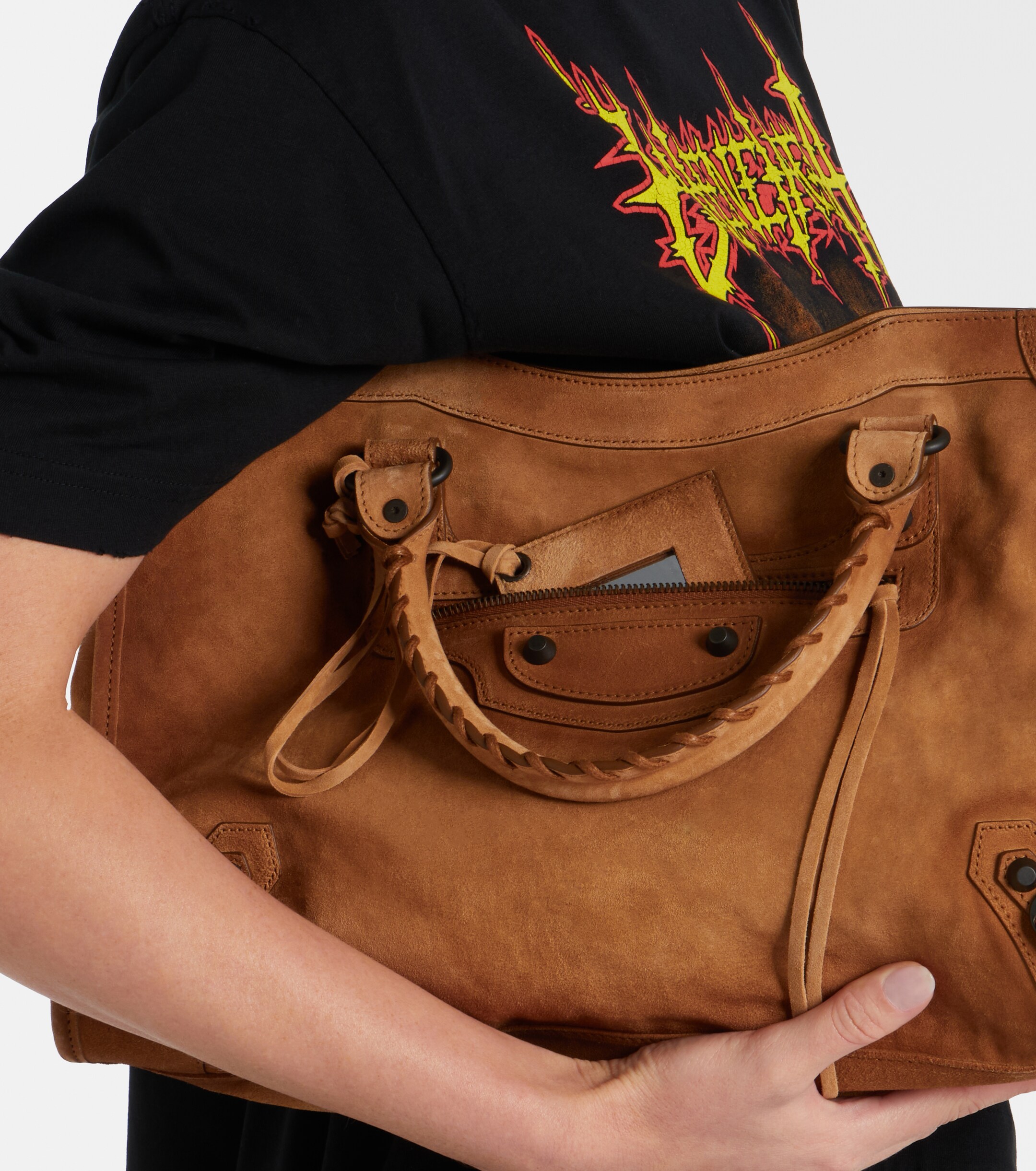 Balenciaga Le City Medium suede top-handle bag