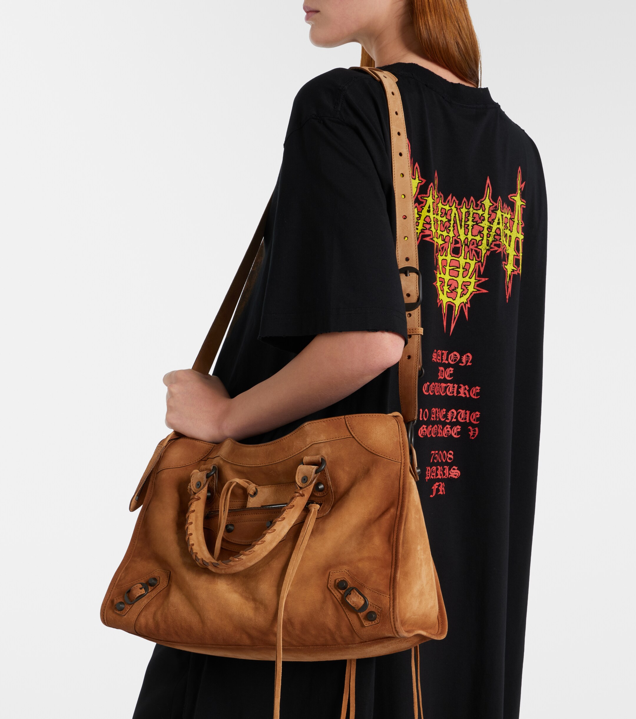 Balenciaga Le City Medium suede top-handle bag