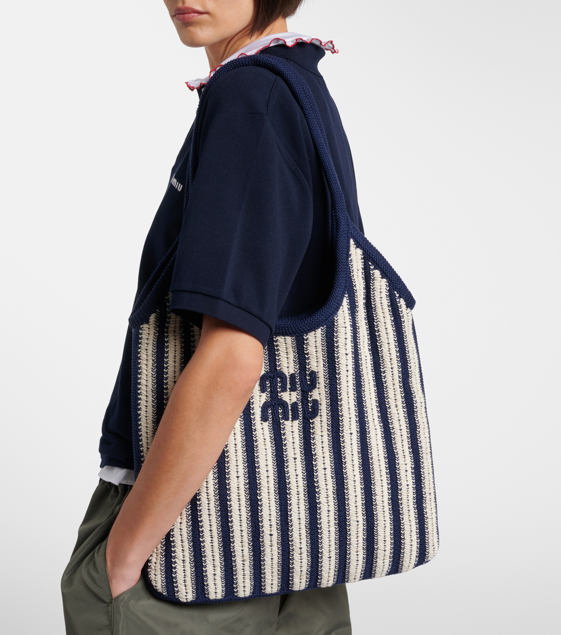 Miu Miu Ivy Medium striped crochet shopper