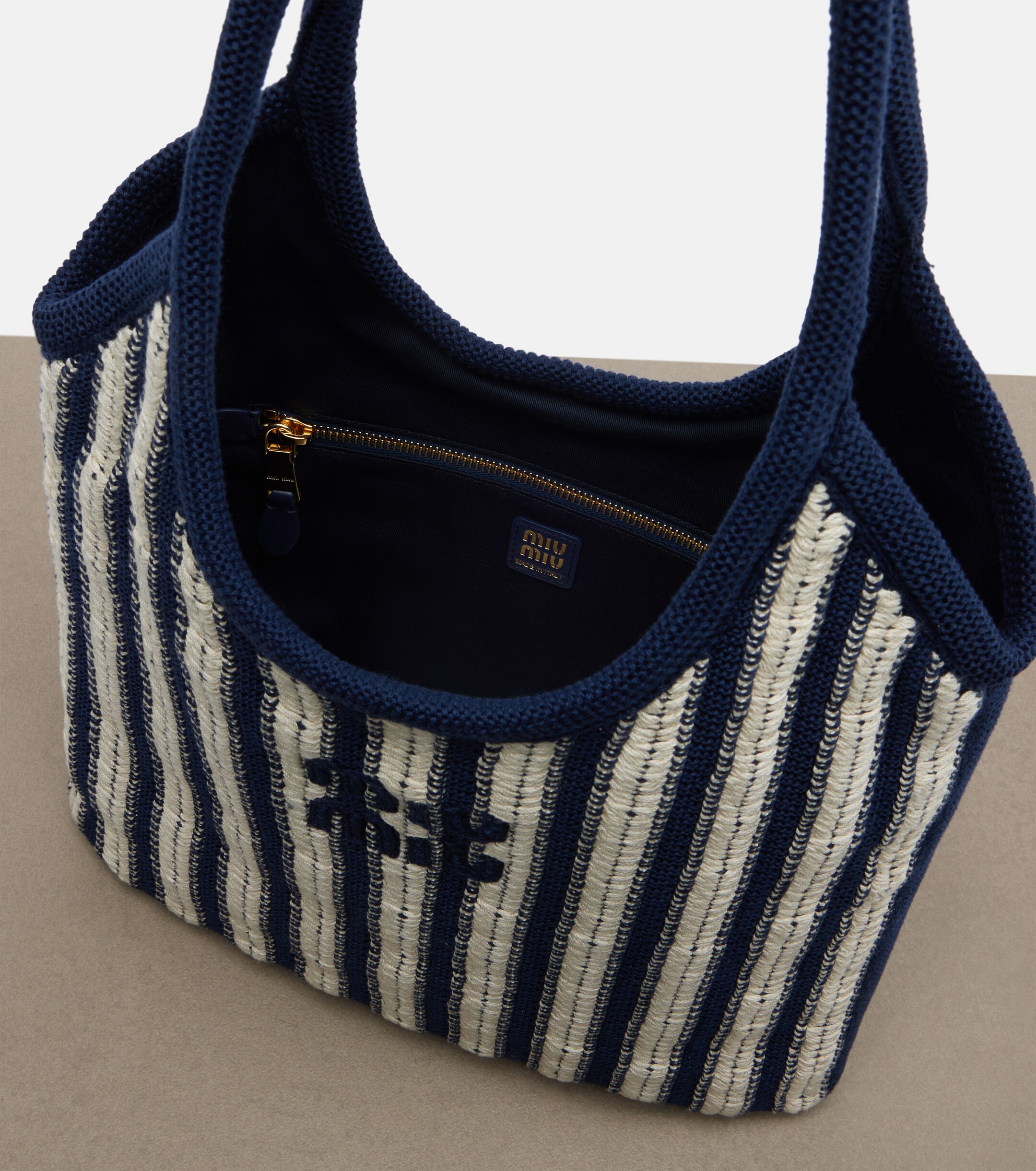 Miu Miu Ivy Medium striped crochet shopper