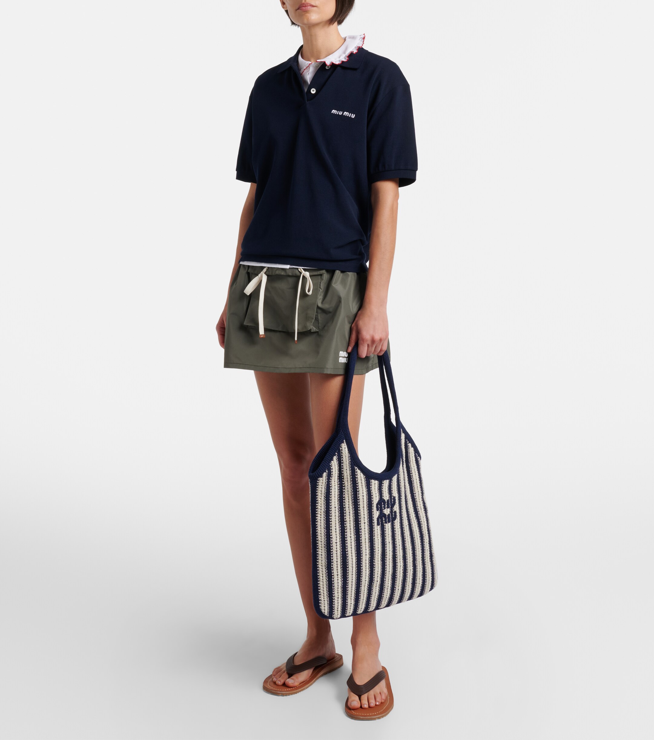 Miu Miu Ivy Medium striped crochet shopper