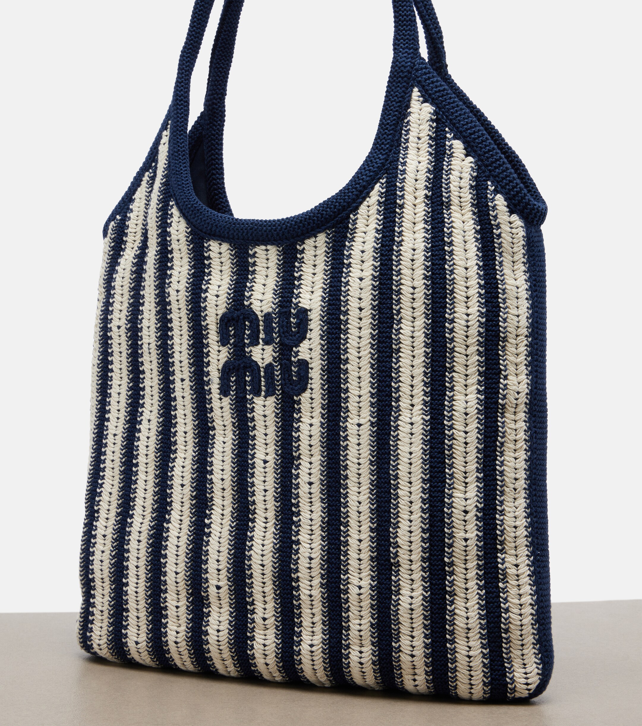Miu Miu Ivy Medium striped crochet shopper