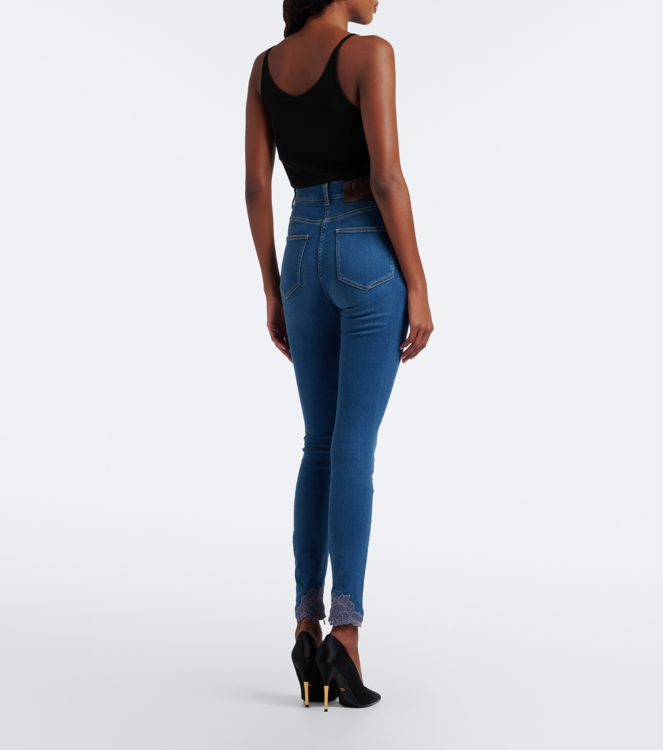 Valentino Garavani Valentino Garavani Lace-trimmed skinny jeans