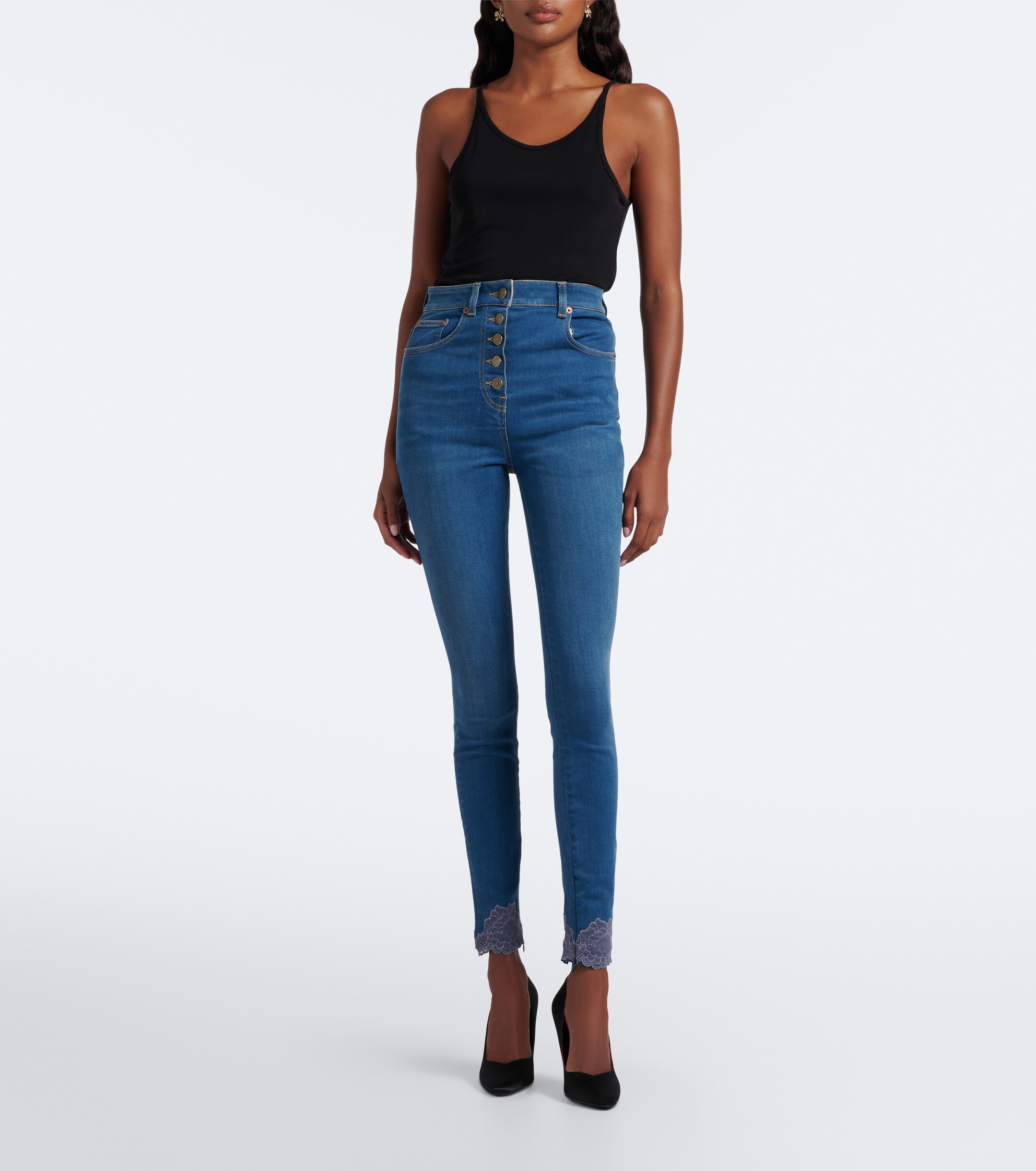 Valentino Garavani Valentino Garavani Lace-trimmed skinny jeans