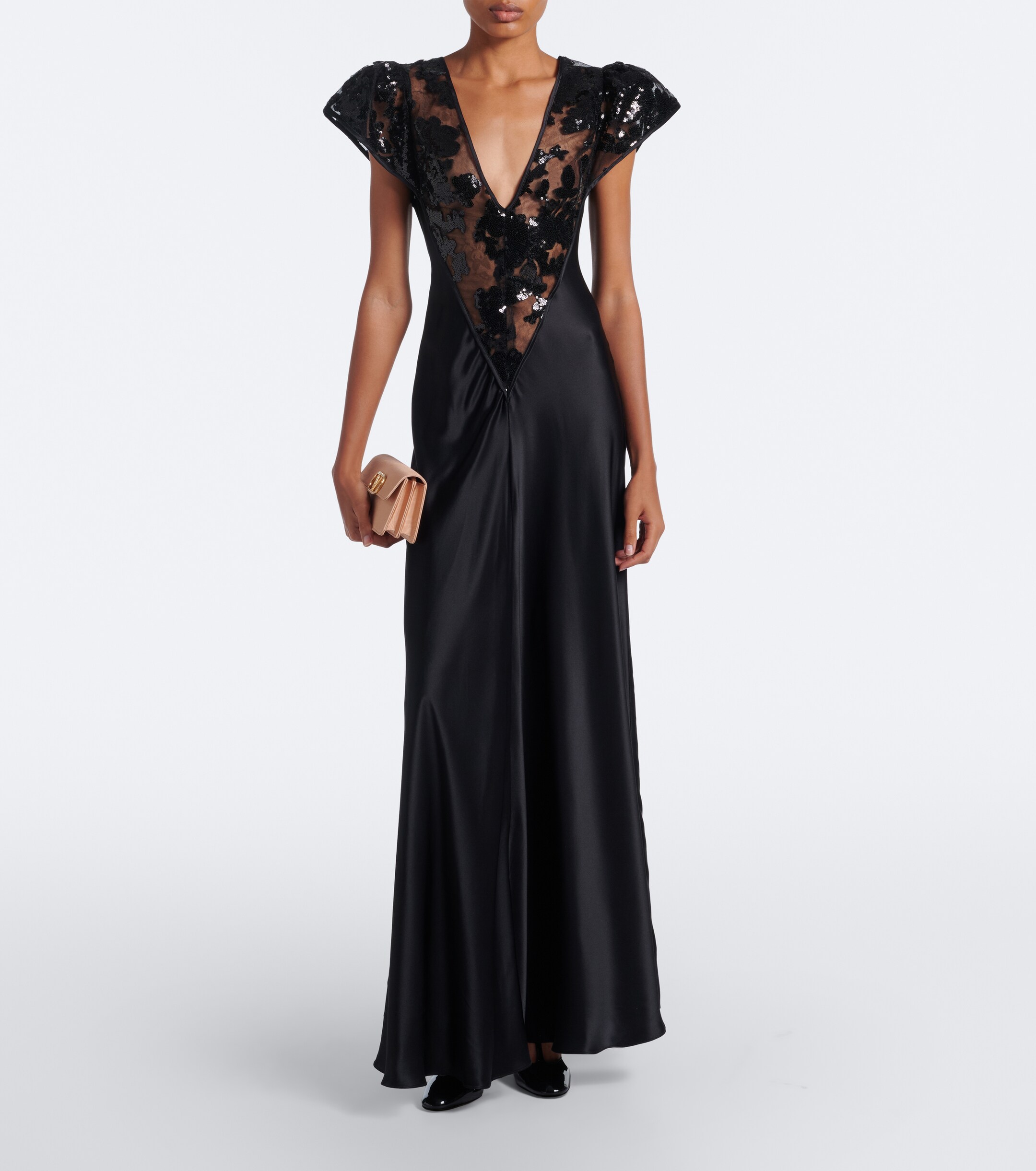 Rodarte Rodarte Lace-trimmed sequined silk satin gown