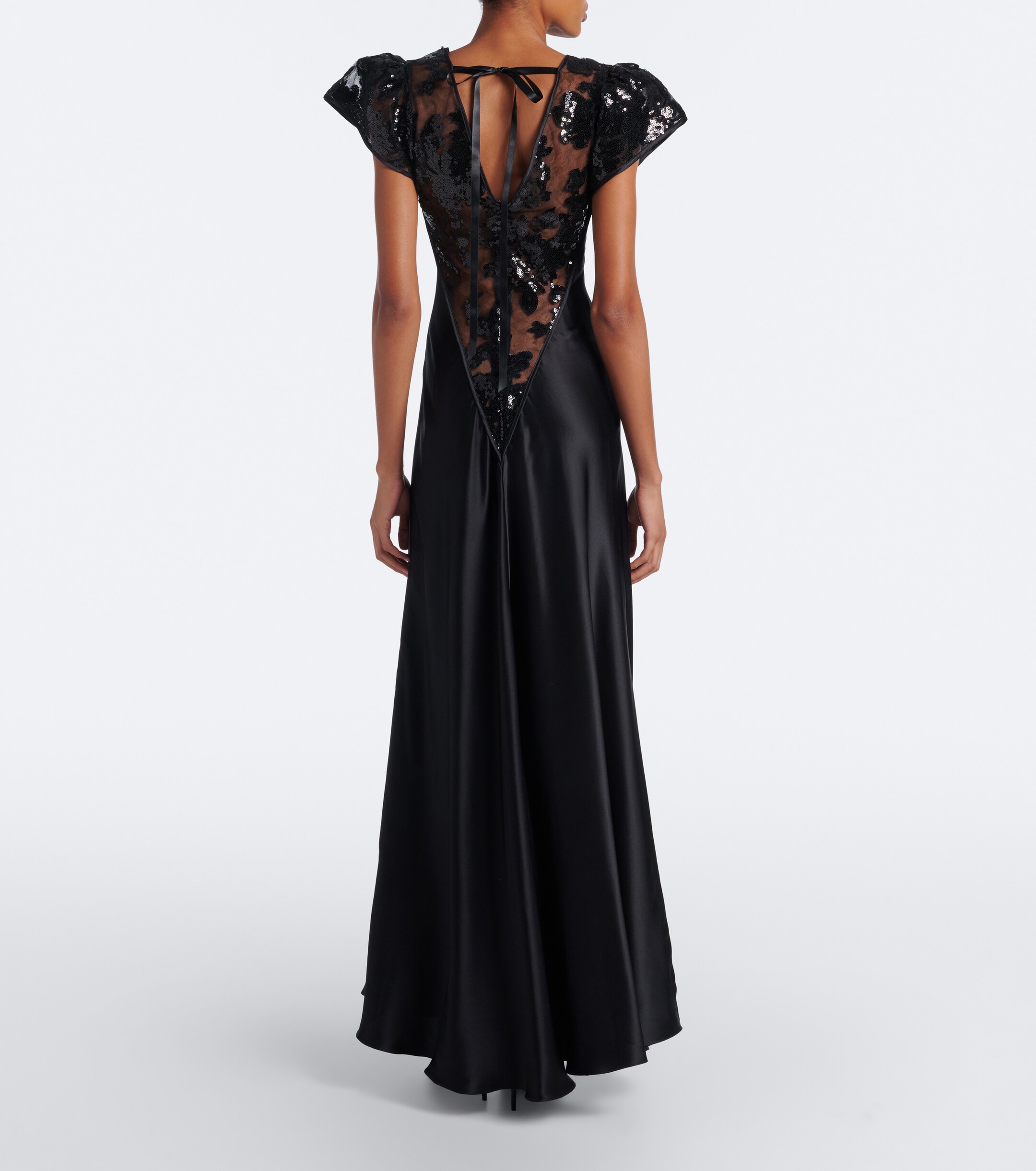 Rodarte Rodarte Lace-trimmed sequined silk satin gown