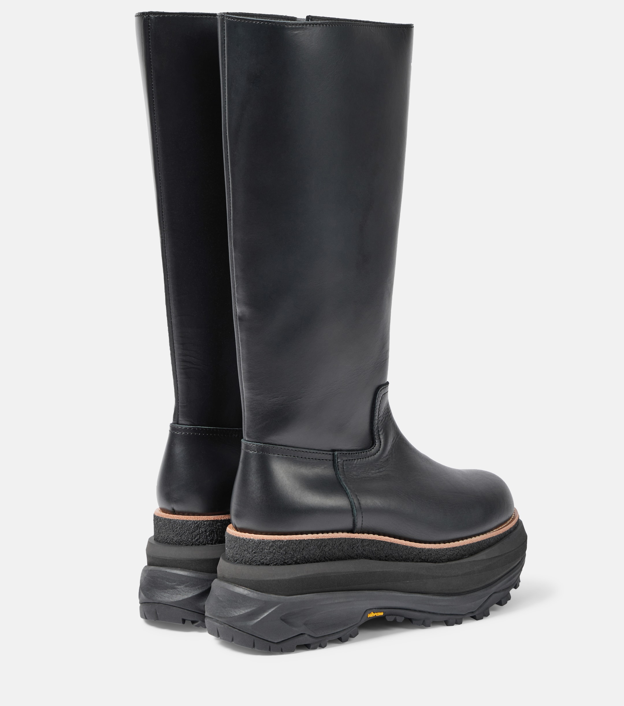 Sacai Leather platform knee-high boots