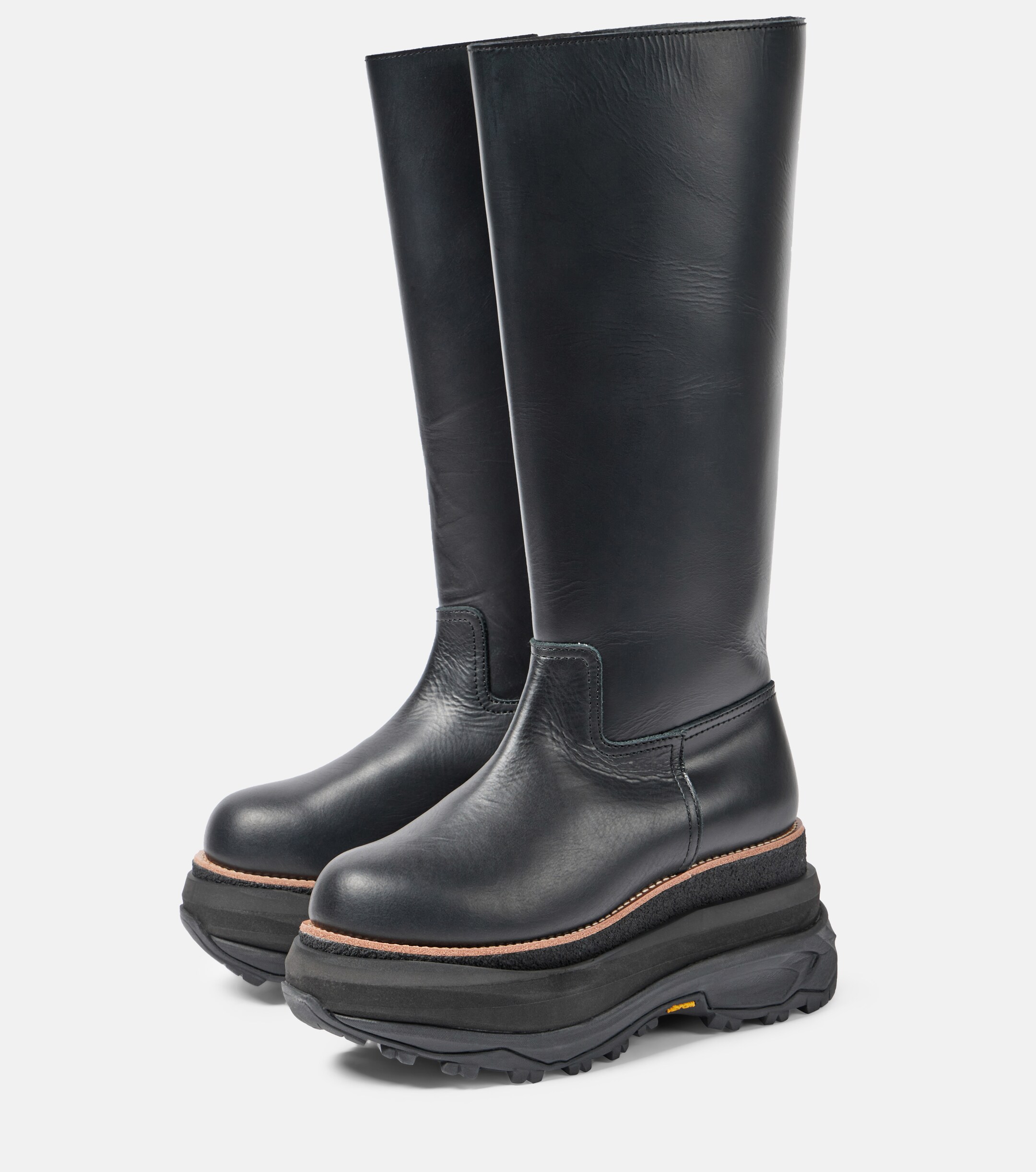 Sacai Leather platform knee-high boots