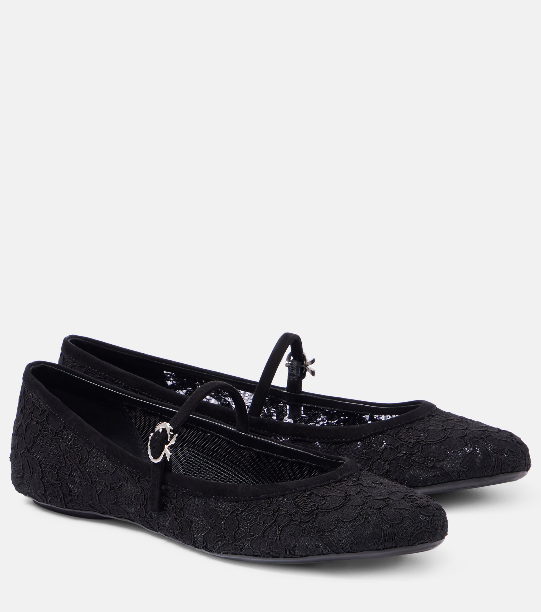GIANVITO ROSSI MJ leather-trimmed lace ballet flats