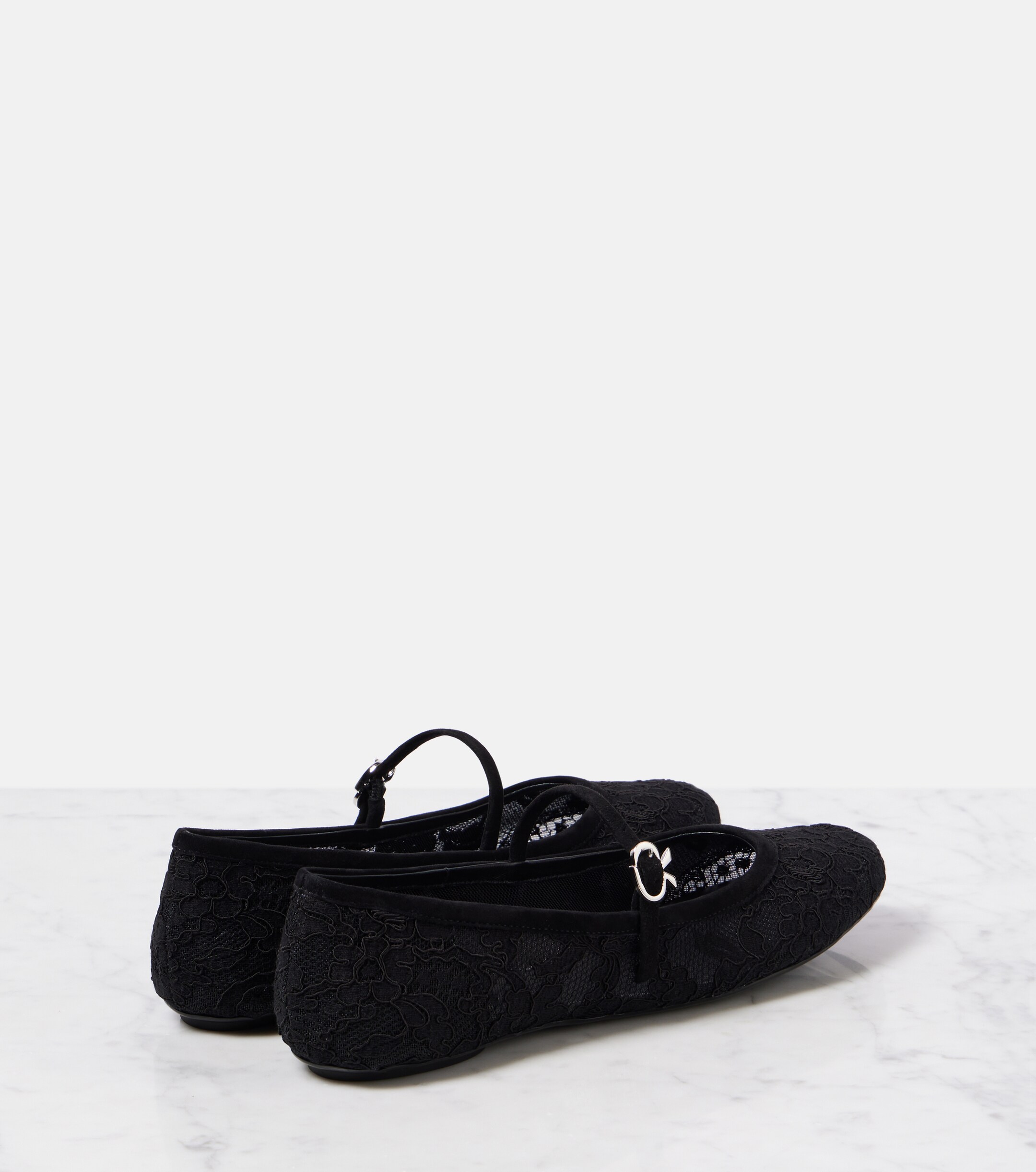 GIANVITO ROSSI MJ leather-trimmed lace ballet flats