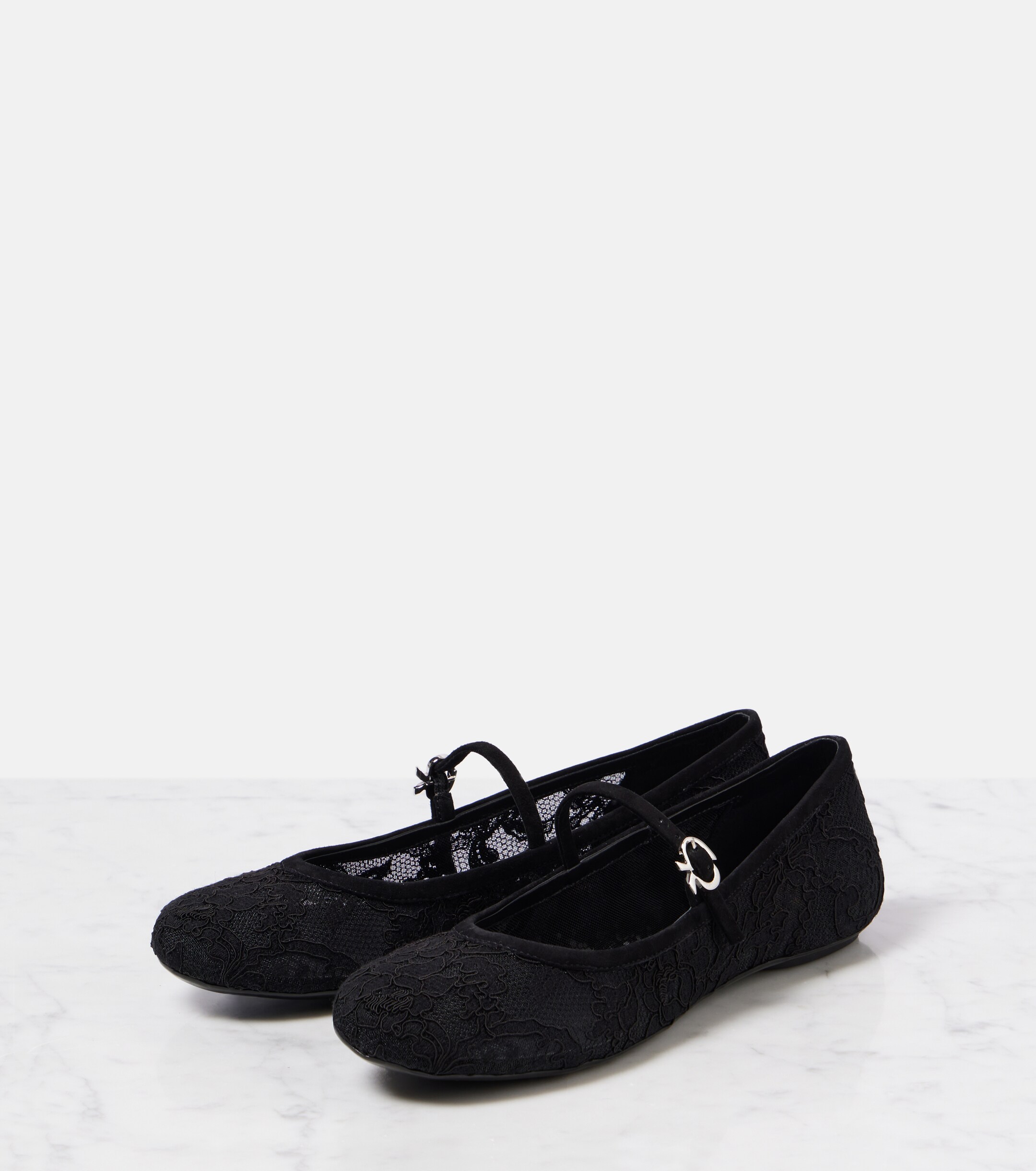 GIANVITO ROSSI MJ leather-trimmed lace ballet flats