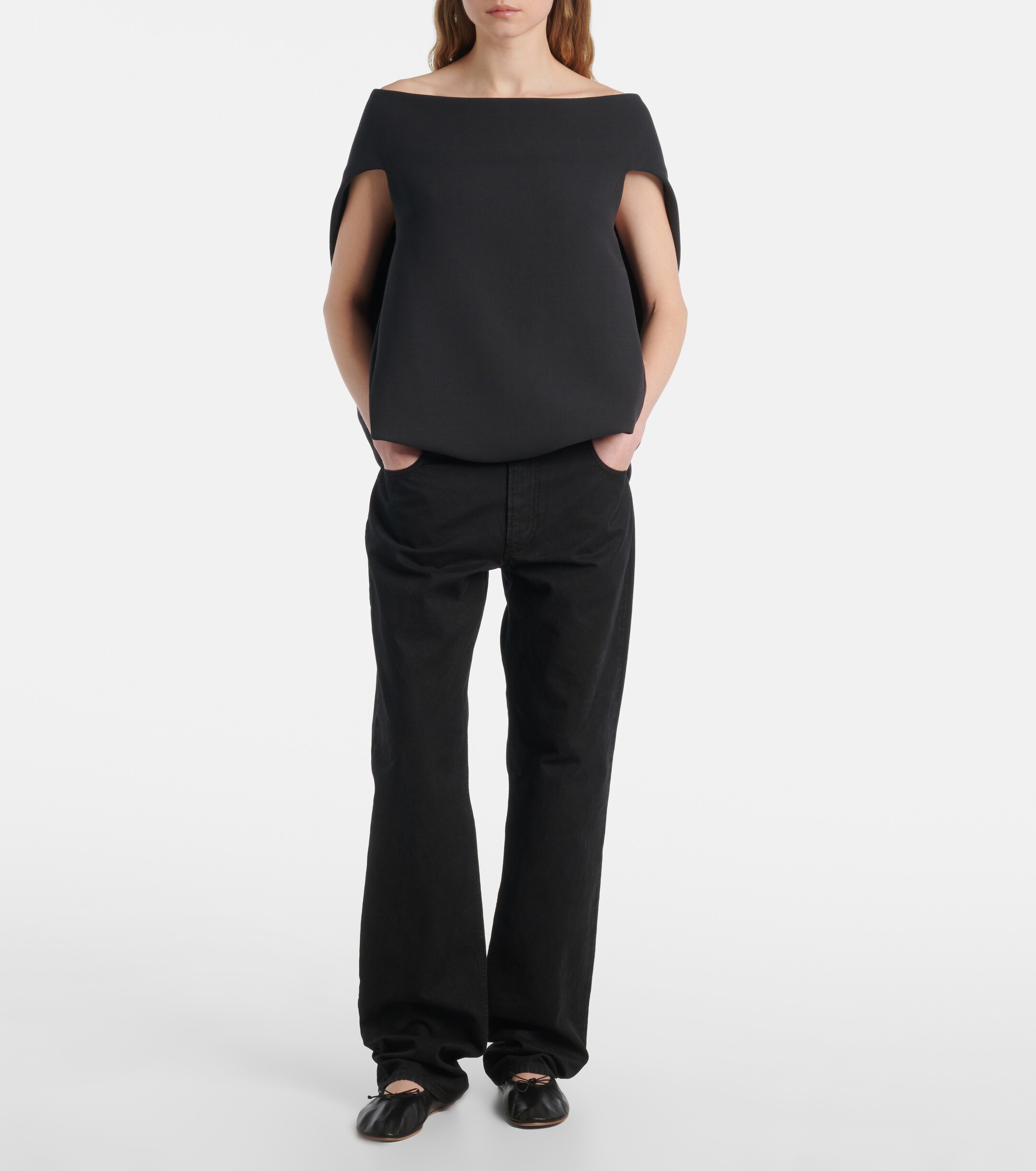 The Row Pallenberg off-shoulder wool-blend top