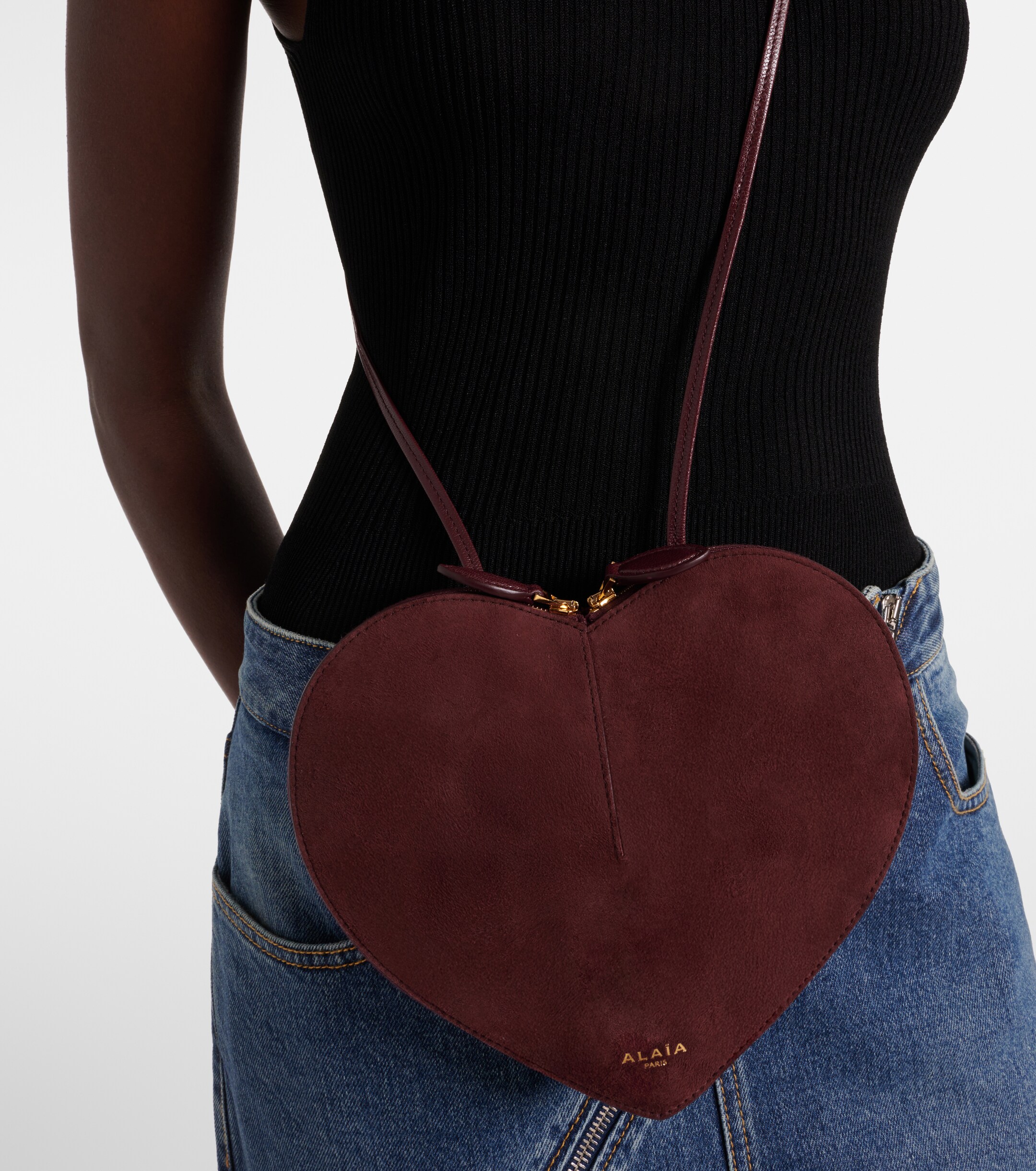 Alaïa Le Cœur suede crossbody bag