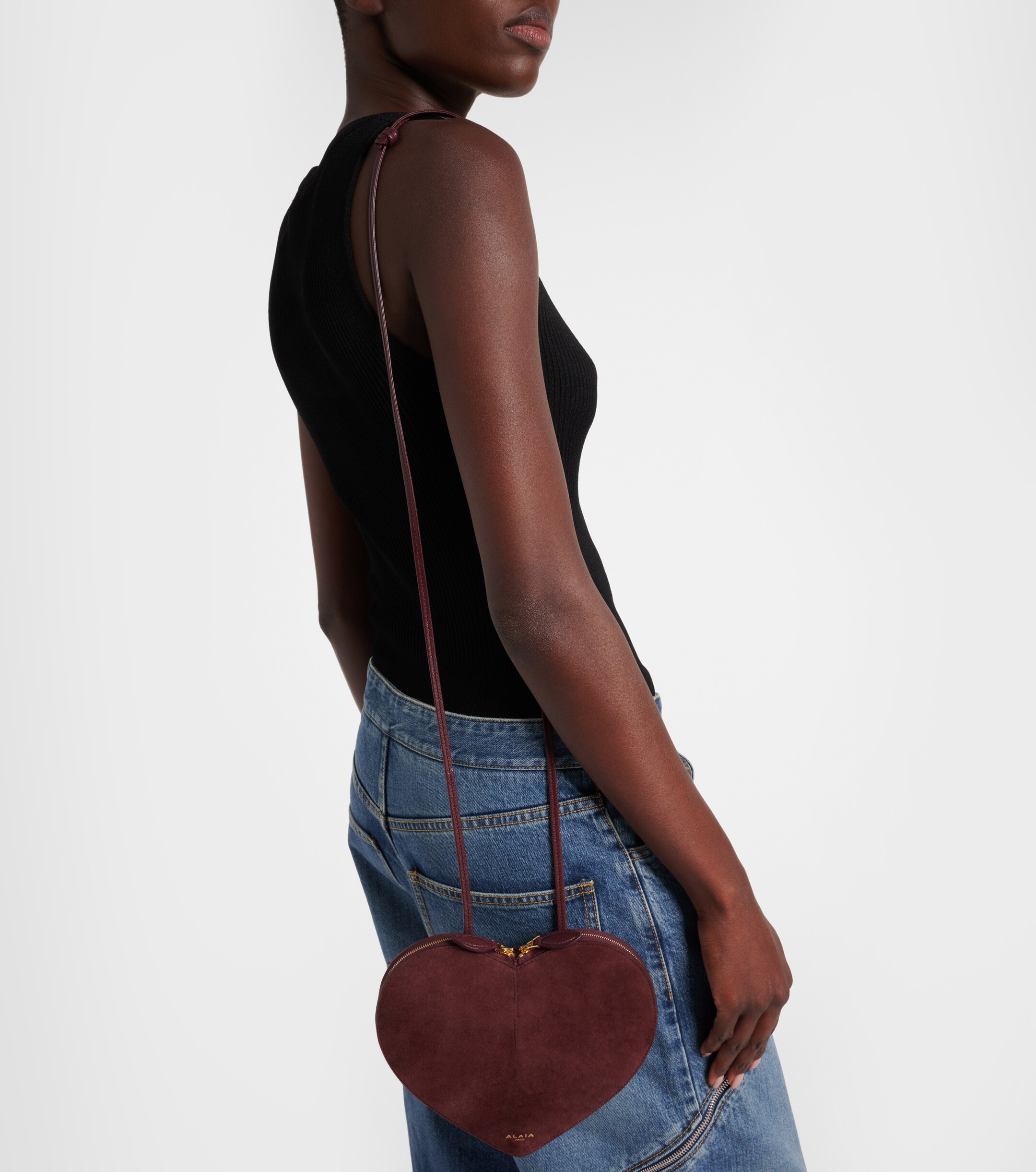Alaïa Le Cœur suede crossbody bag