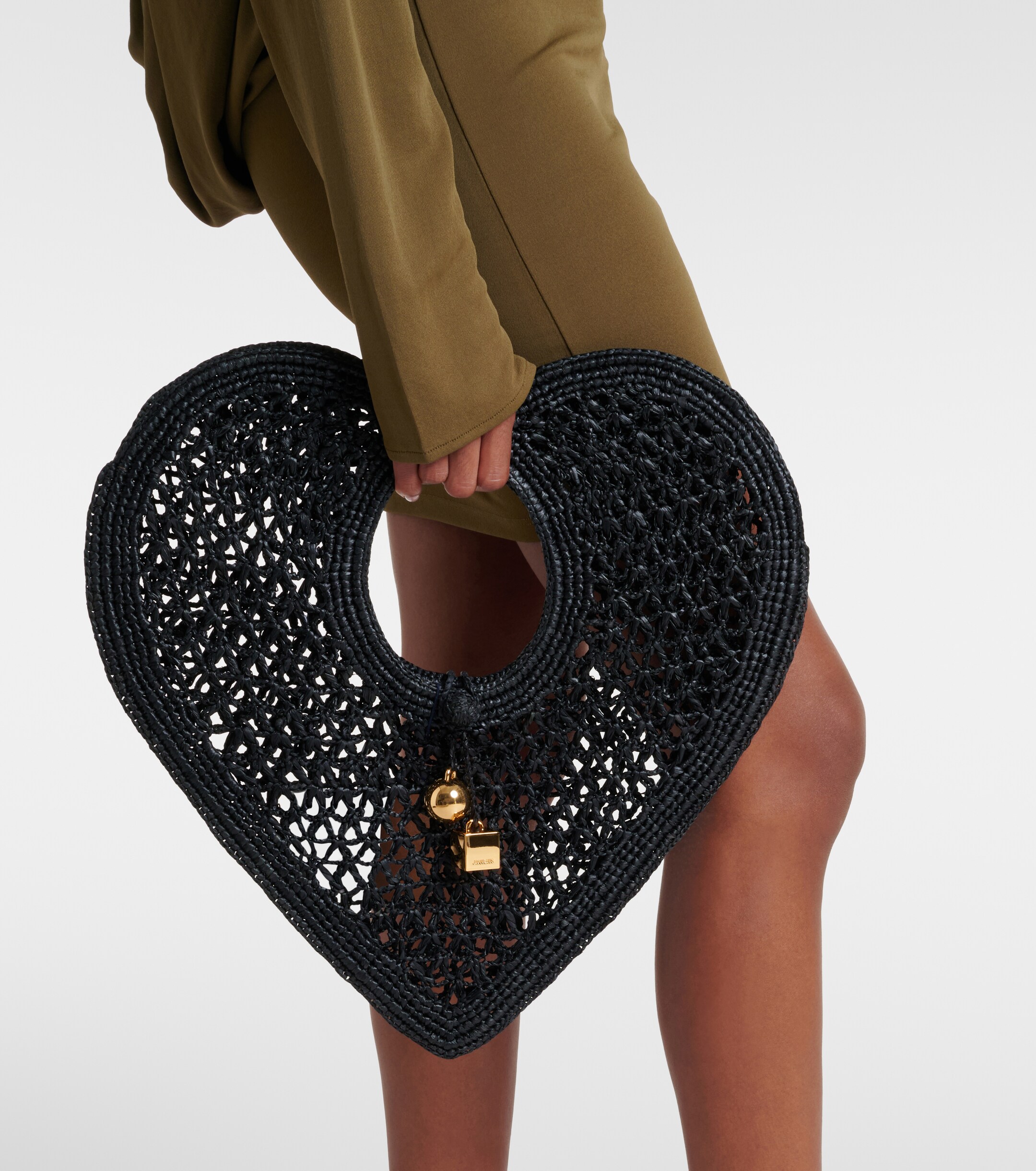 Jacquemus Spiaggia Coeur Small raffia top-handle bag
