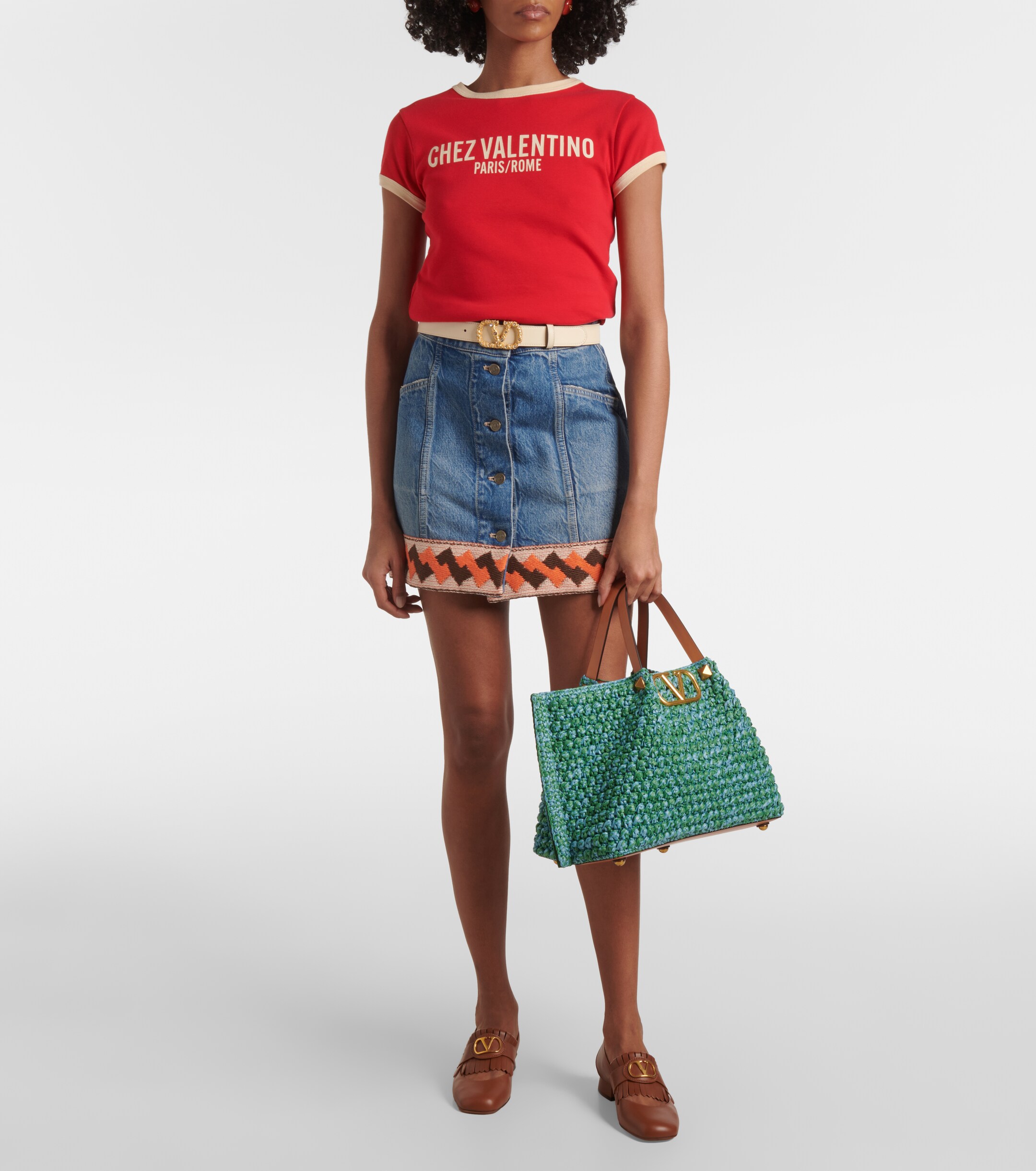 Valentino Garavani VLogo Medium raffia-effect tote bag thumbnail