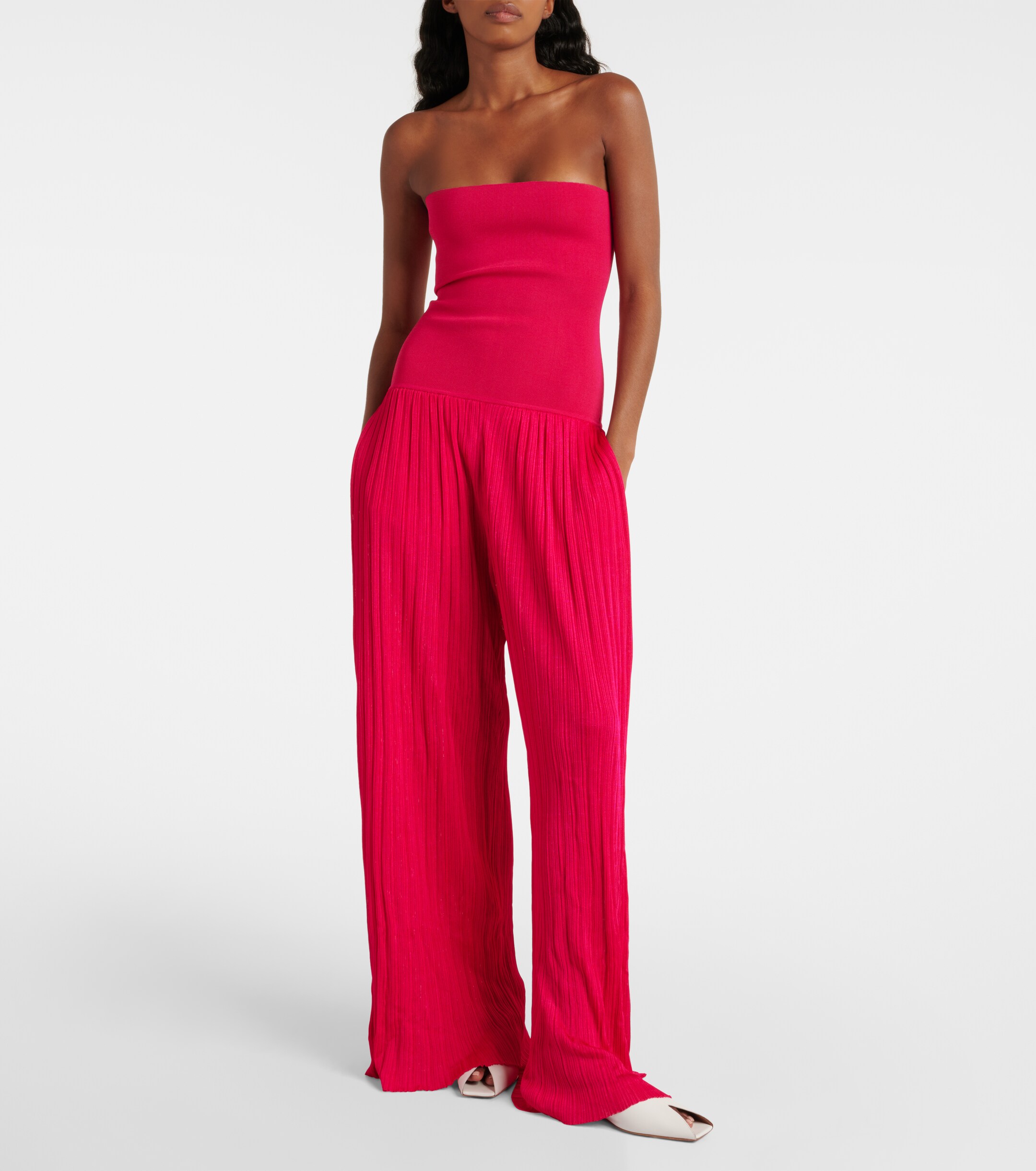 Alaïa Strapless pleated knitted jumpsuit