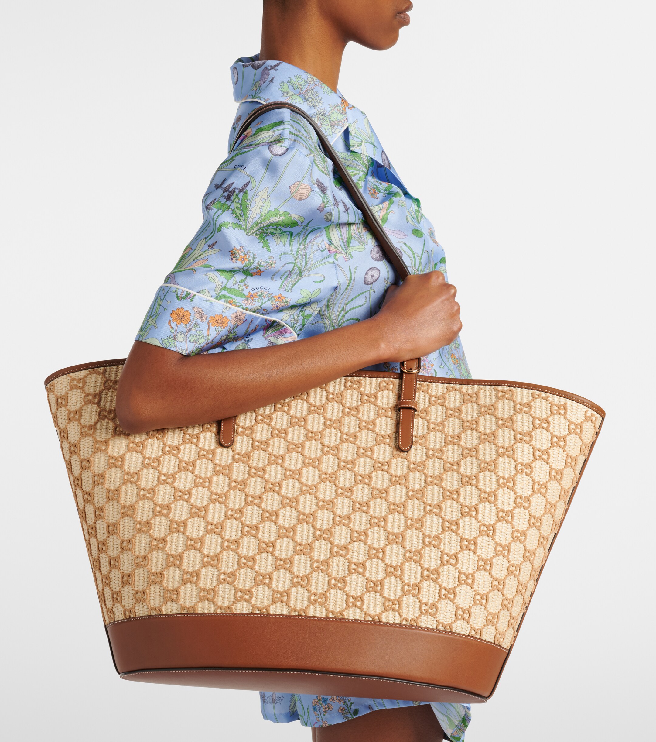 Gucci GG Large raffia-effect tote bag