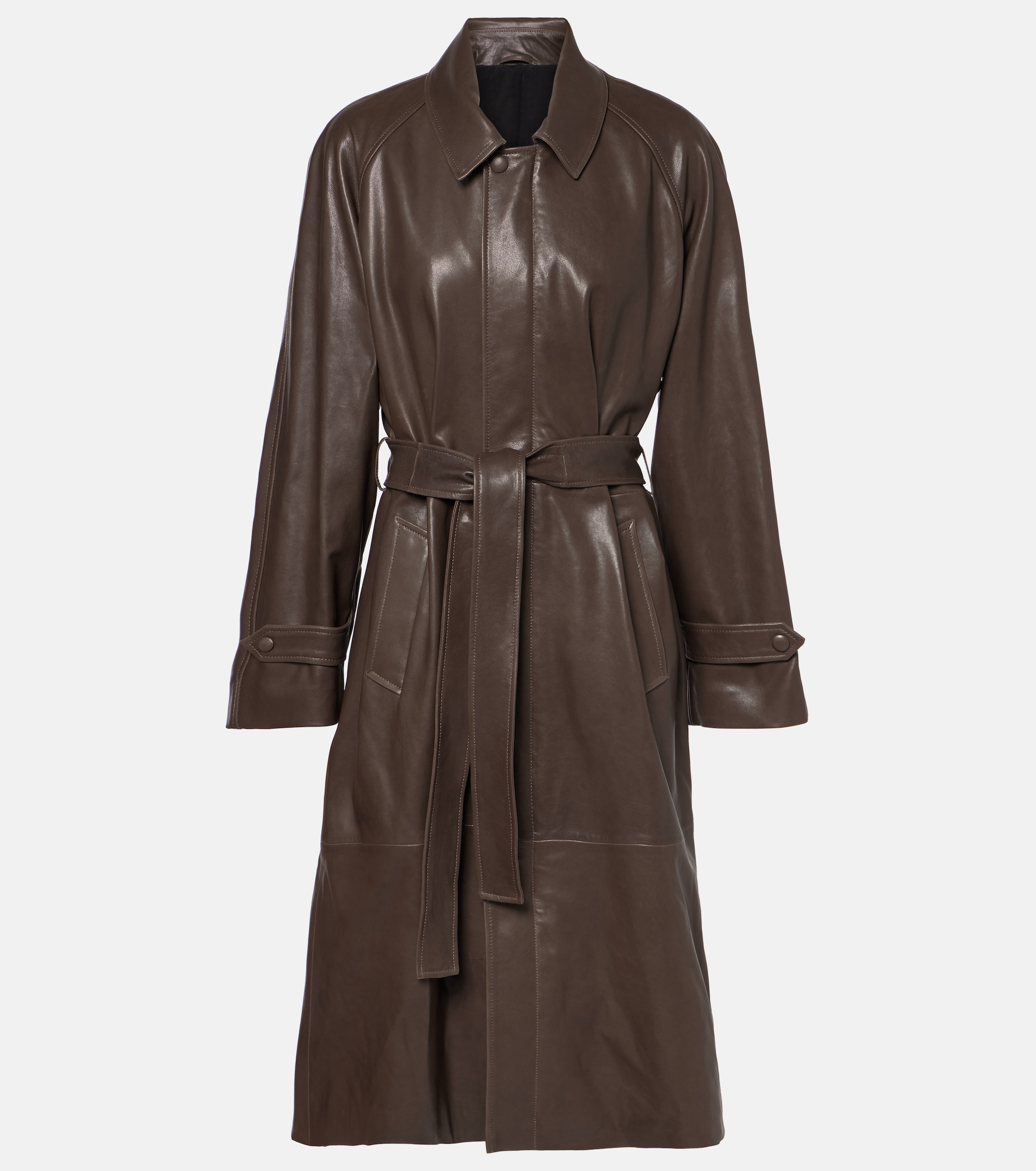 NOUR HAMMOUR Isolde belted leather coat thumbnail