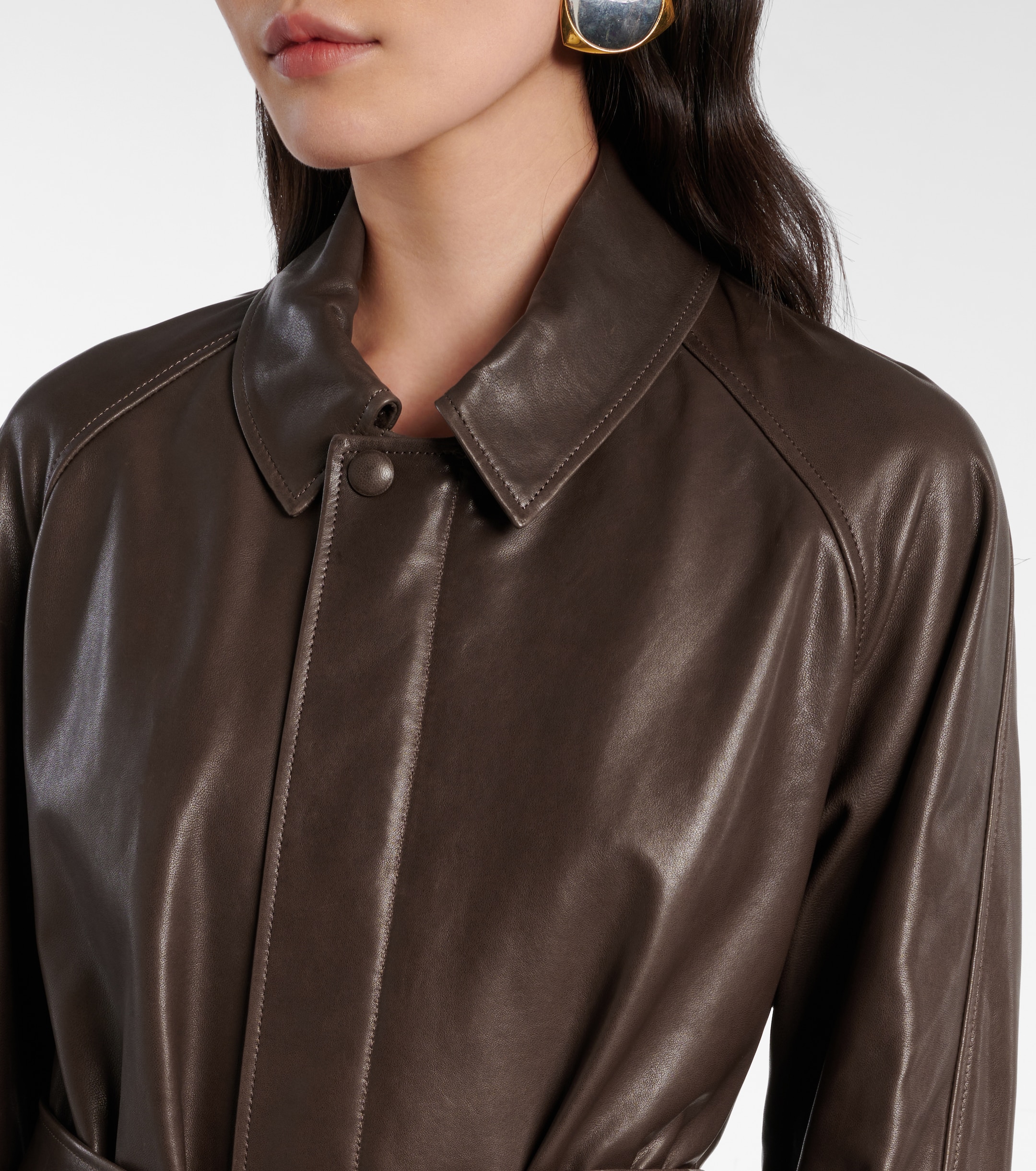 NOUR HAMMOUR Isolde belted leather coat thumbnail