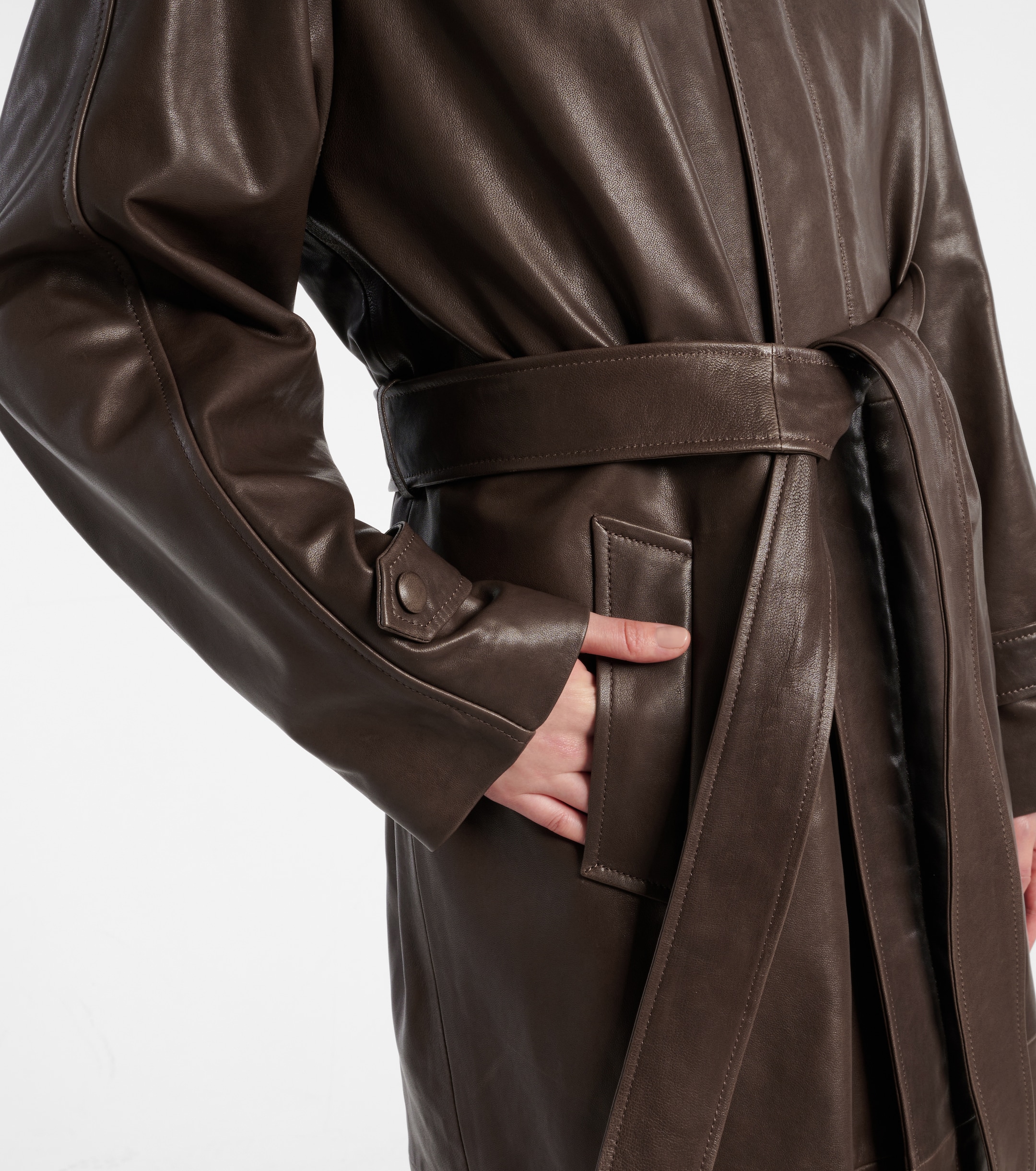 NOUR HAMMOUR Isolde belted leather coat thumbnail