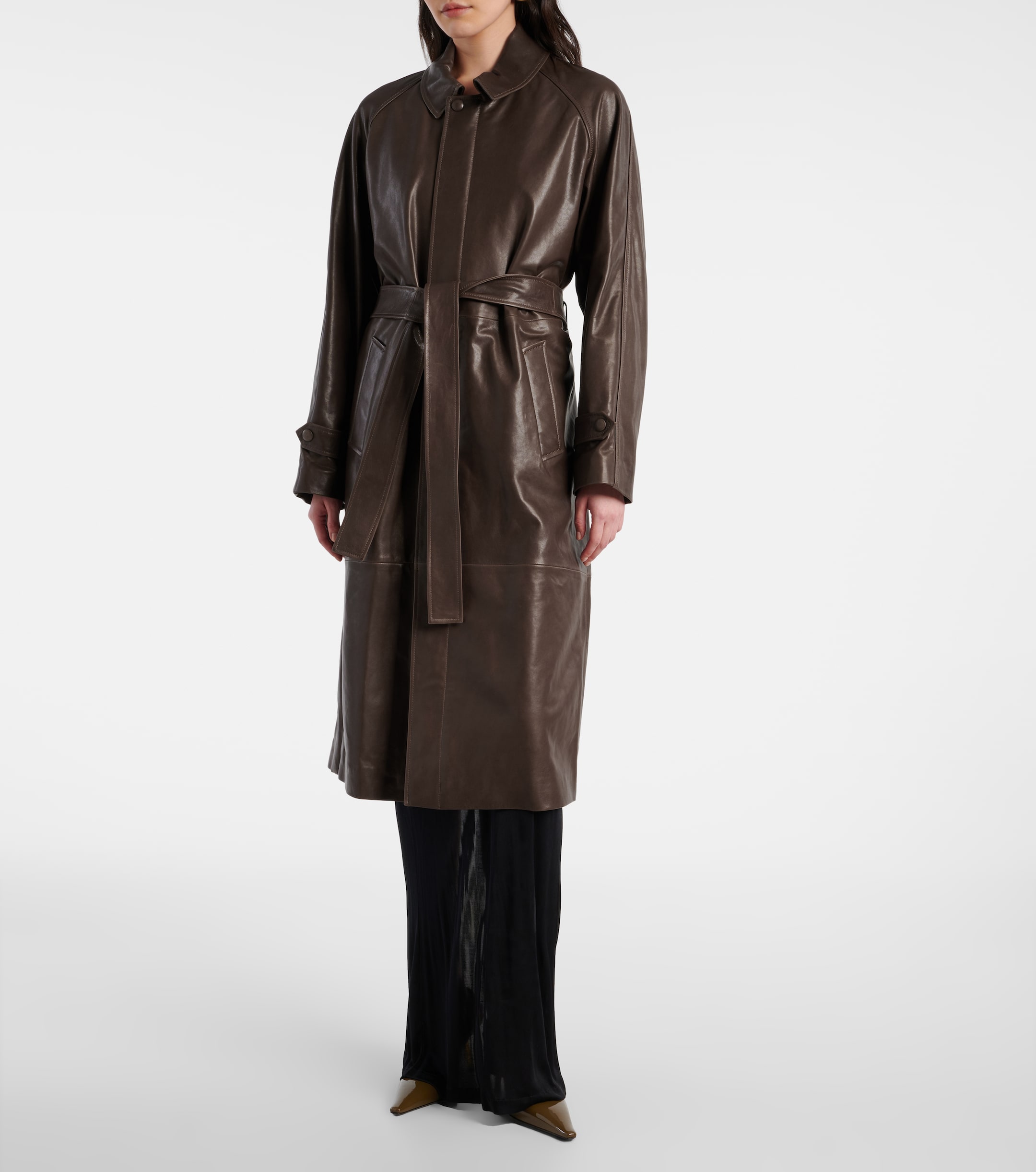NOUR HAMMOUR Isolde belted leather coat thumbnail
