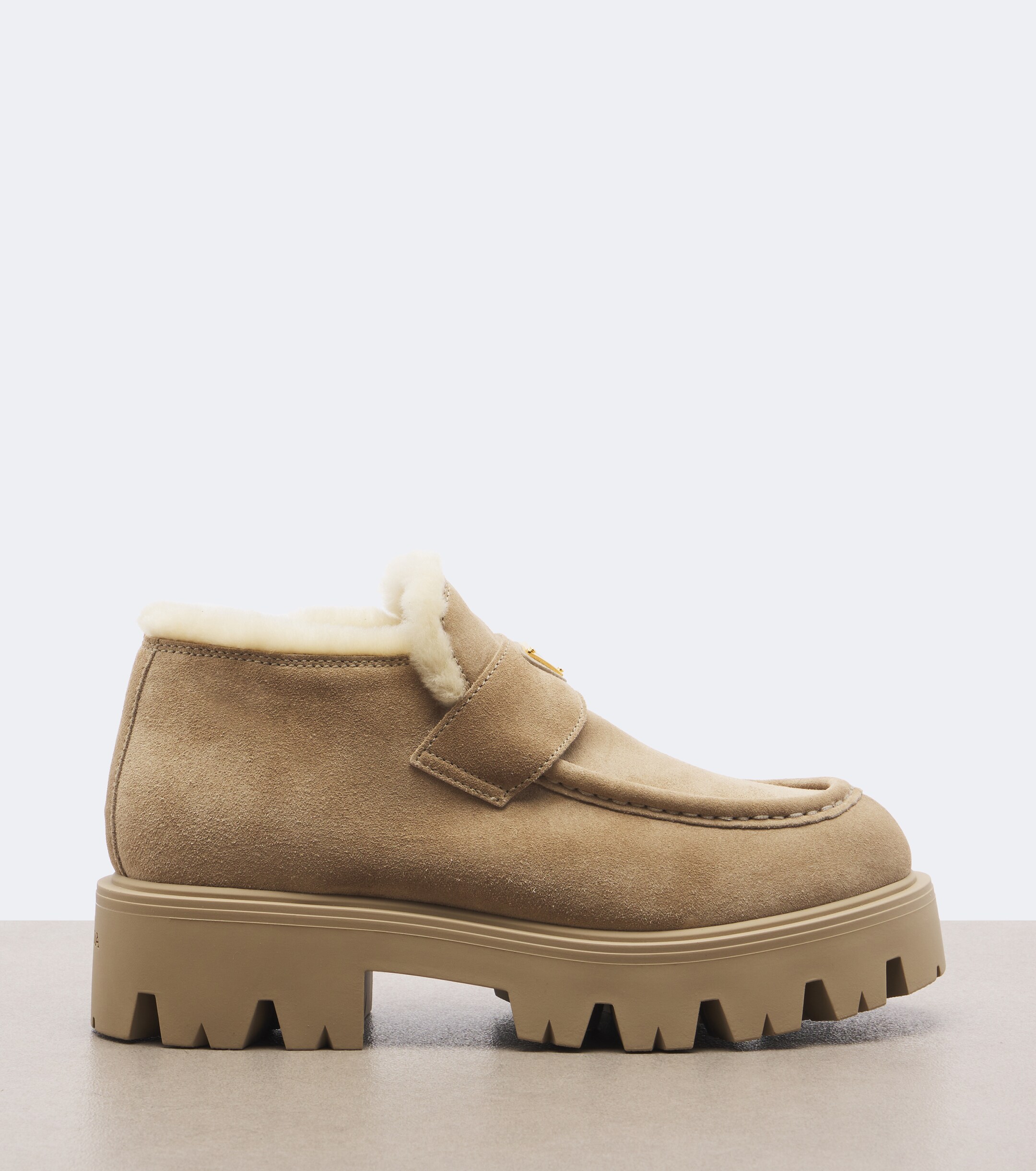 Prada Prada Shearling-trimmed suede platform ankle boots