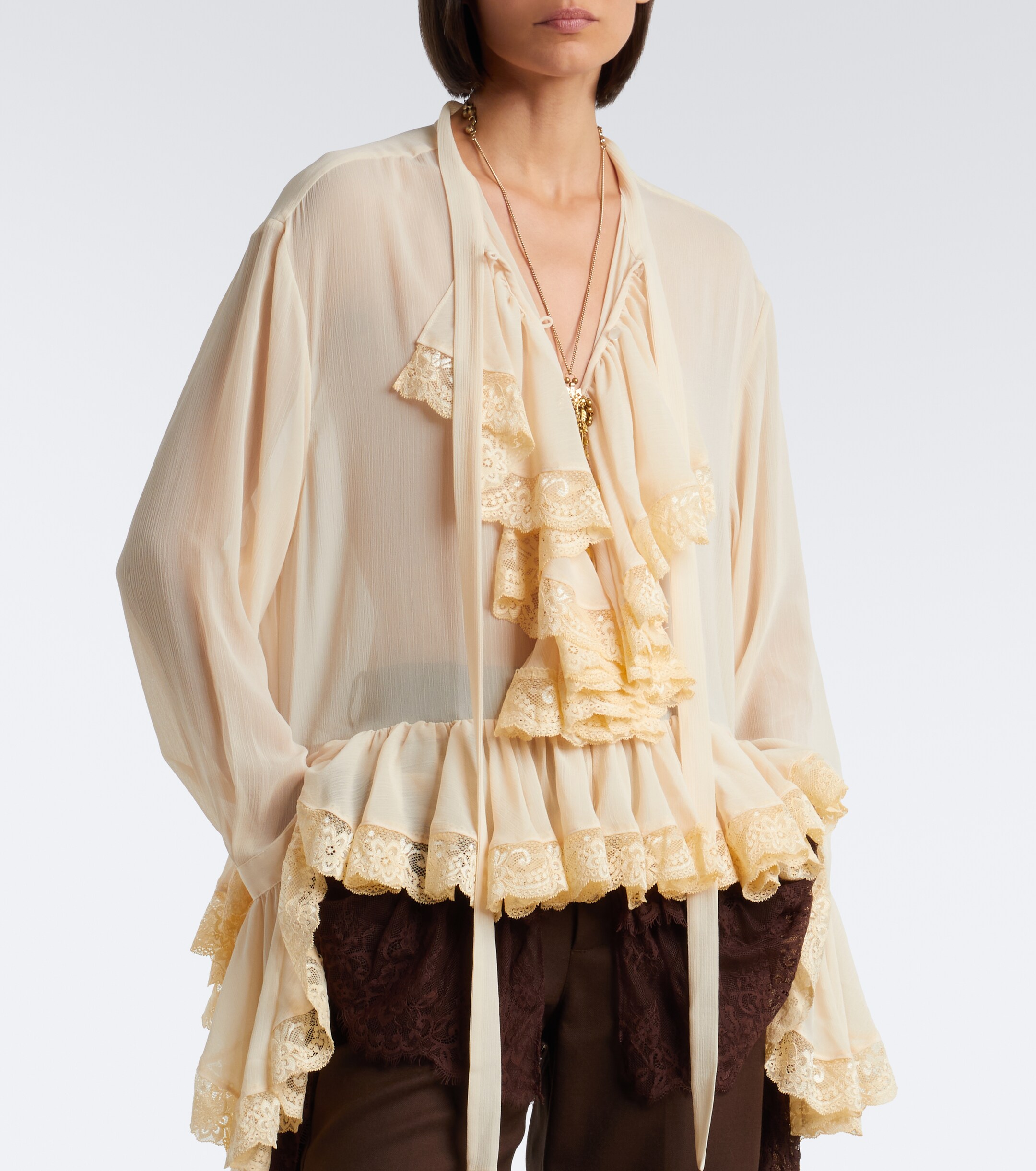 Xu Zhi Xu Zhi Ruffled lace-trimmed chiffon blouse