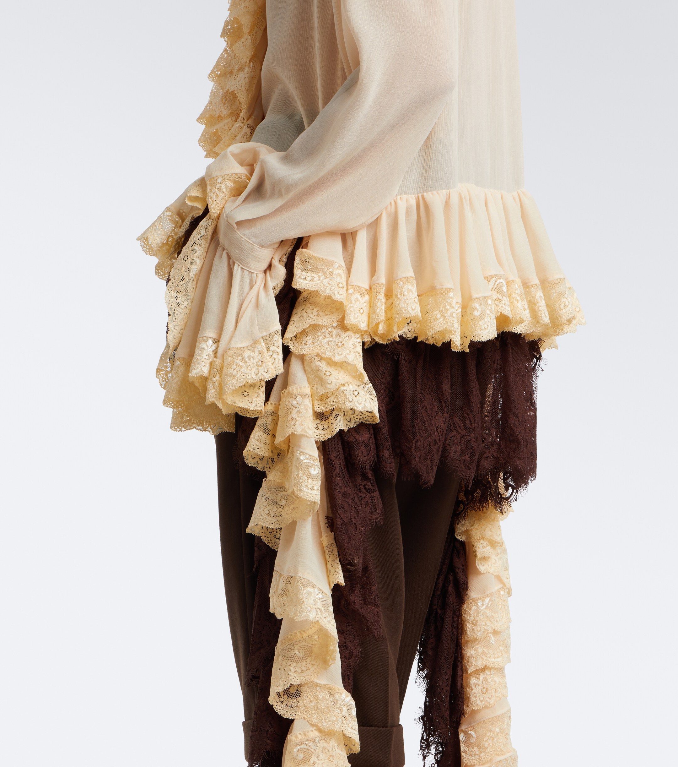 Xu Zhi Xu Zhi Ruffled lace-trimmed chiffon blouse