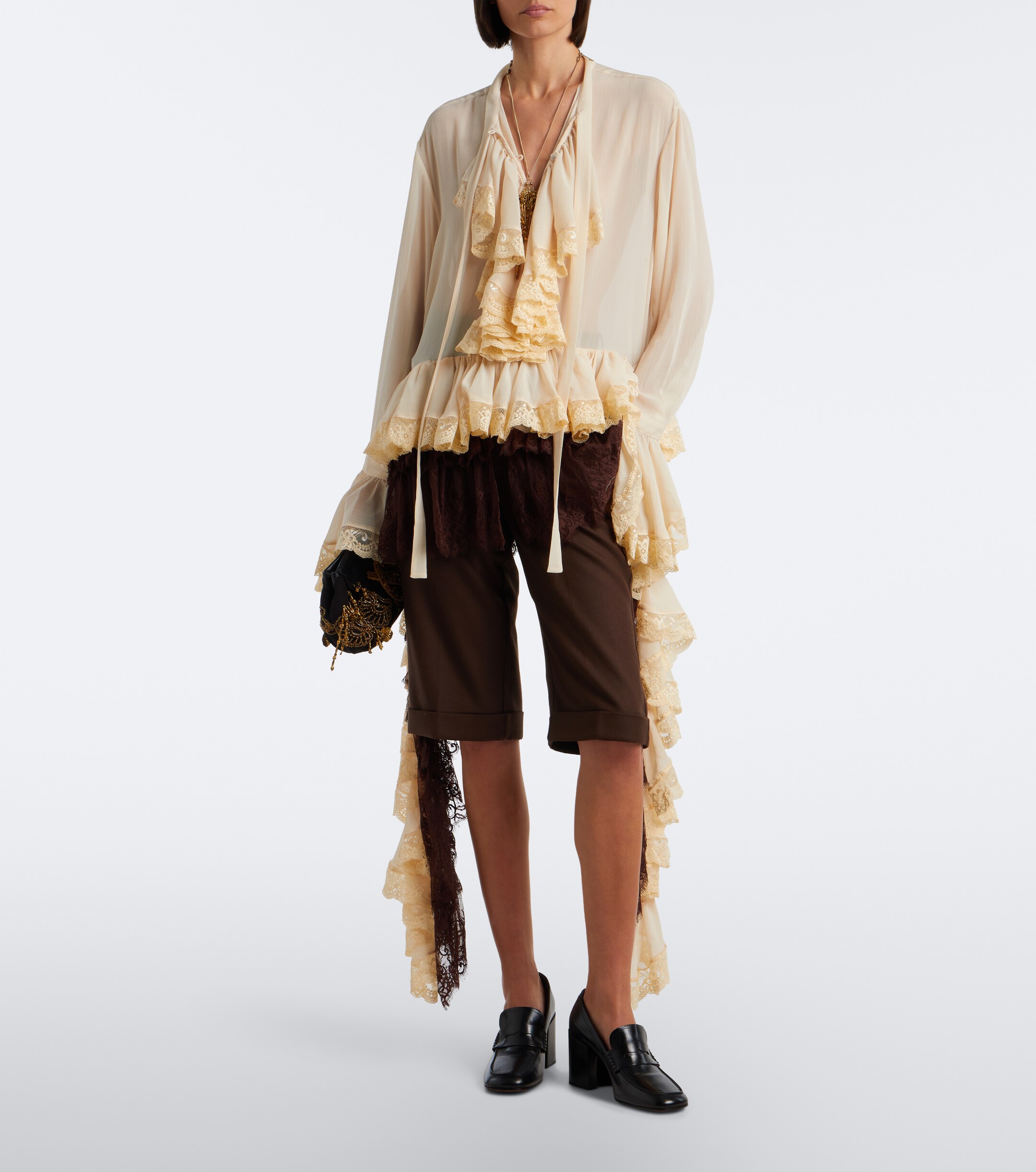 Xu Zhi Xu Zhi Ruffled lace-trimmed chiffon blouse