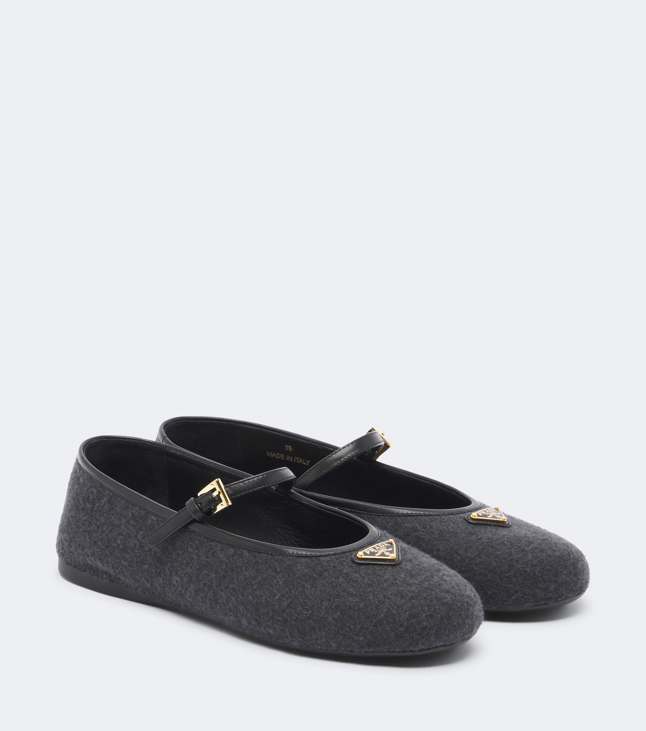 Prada Prada Leather-trimmed cashmere Mary Jane flats