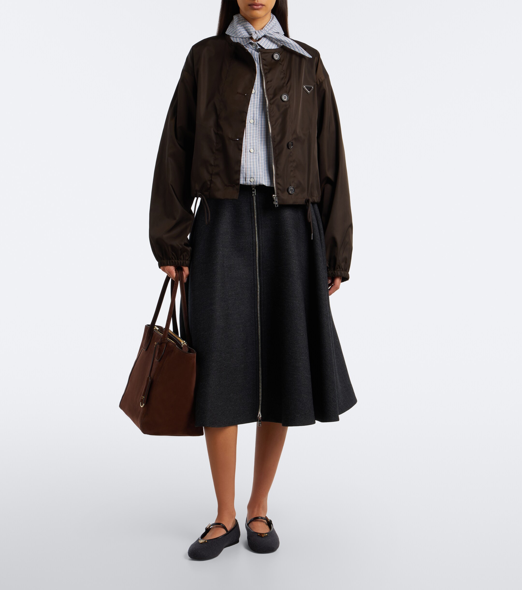 Prada Prada Leather-trimmed cashmere Mary Jane flats
