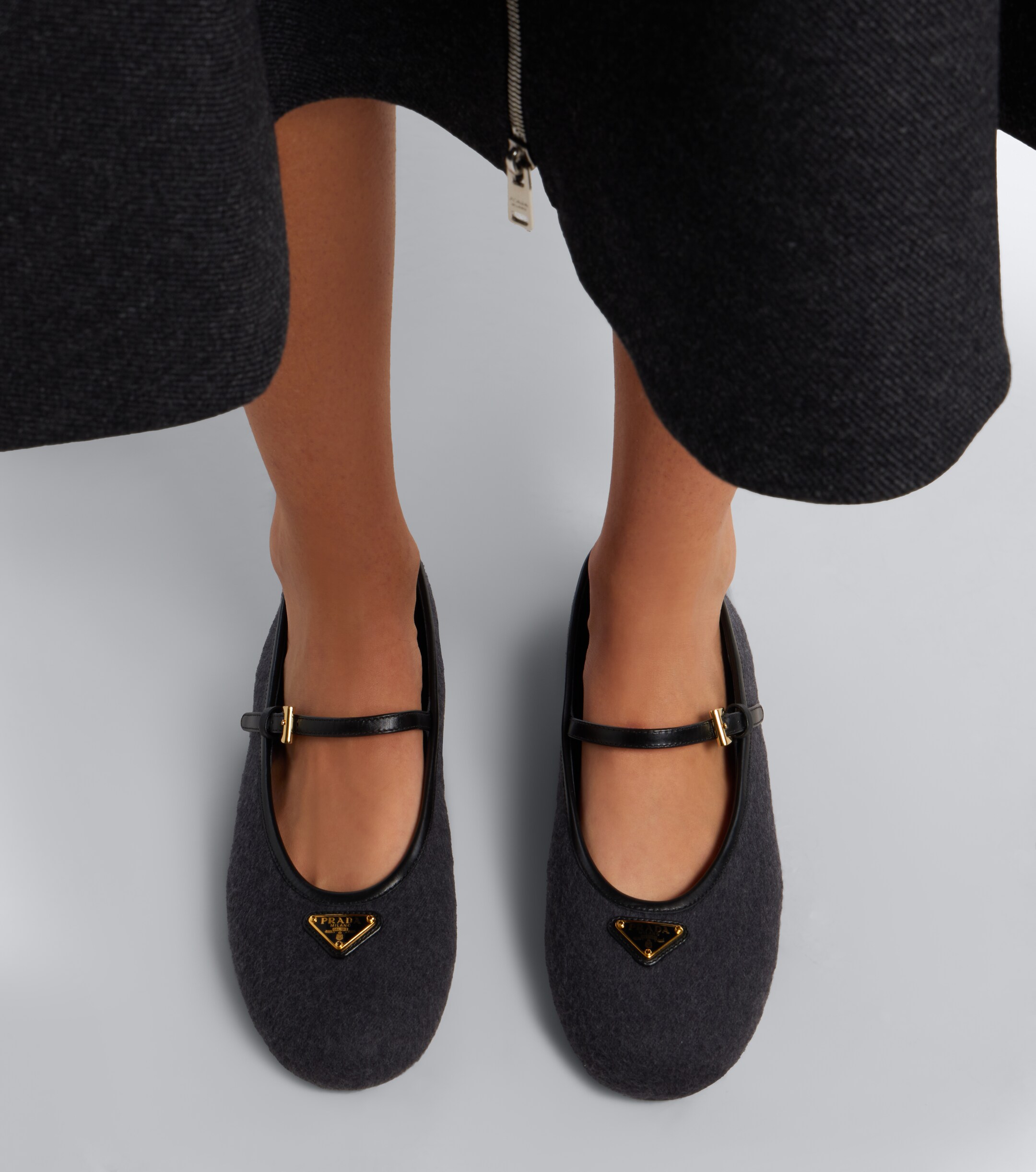 Prada Prada Leather-trimmed cashmere Mary Jane flats