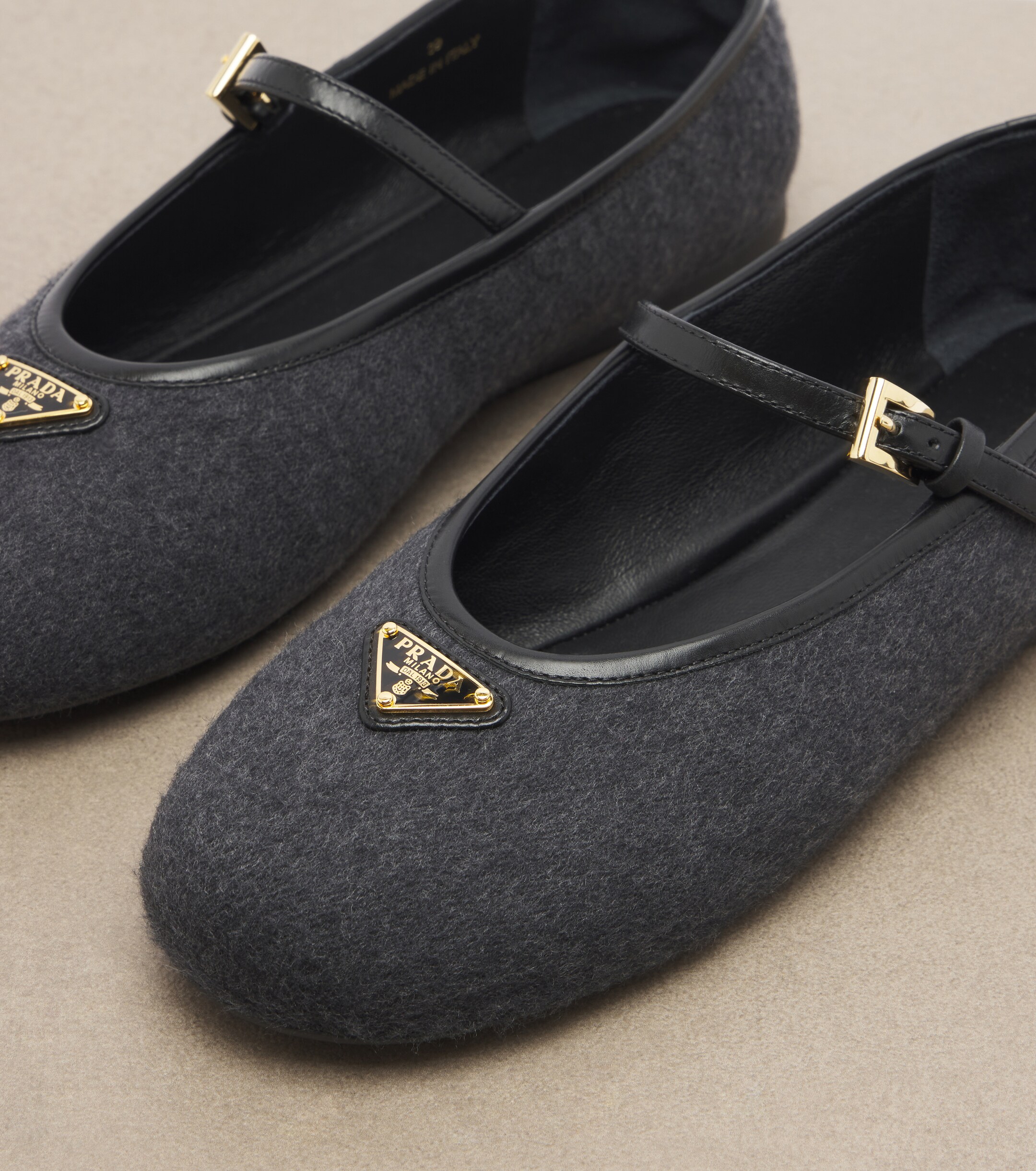 Prada Prada Leather-trimmed cashmere Mary Jane flats