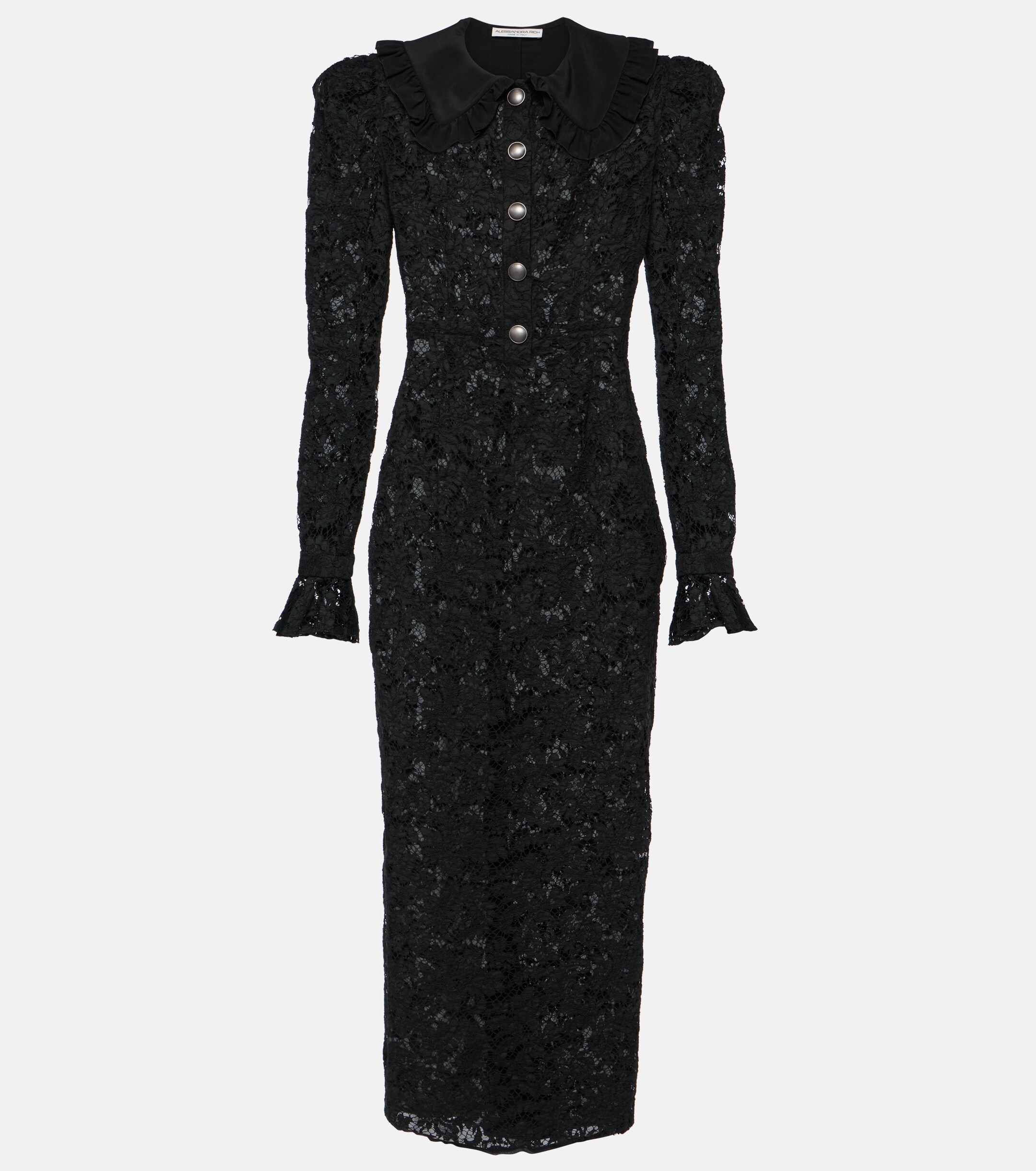 Alessandra Rich Puff-sleeve cotton blend lace midi dress