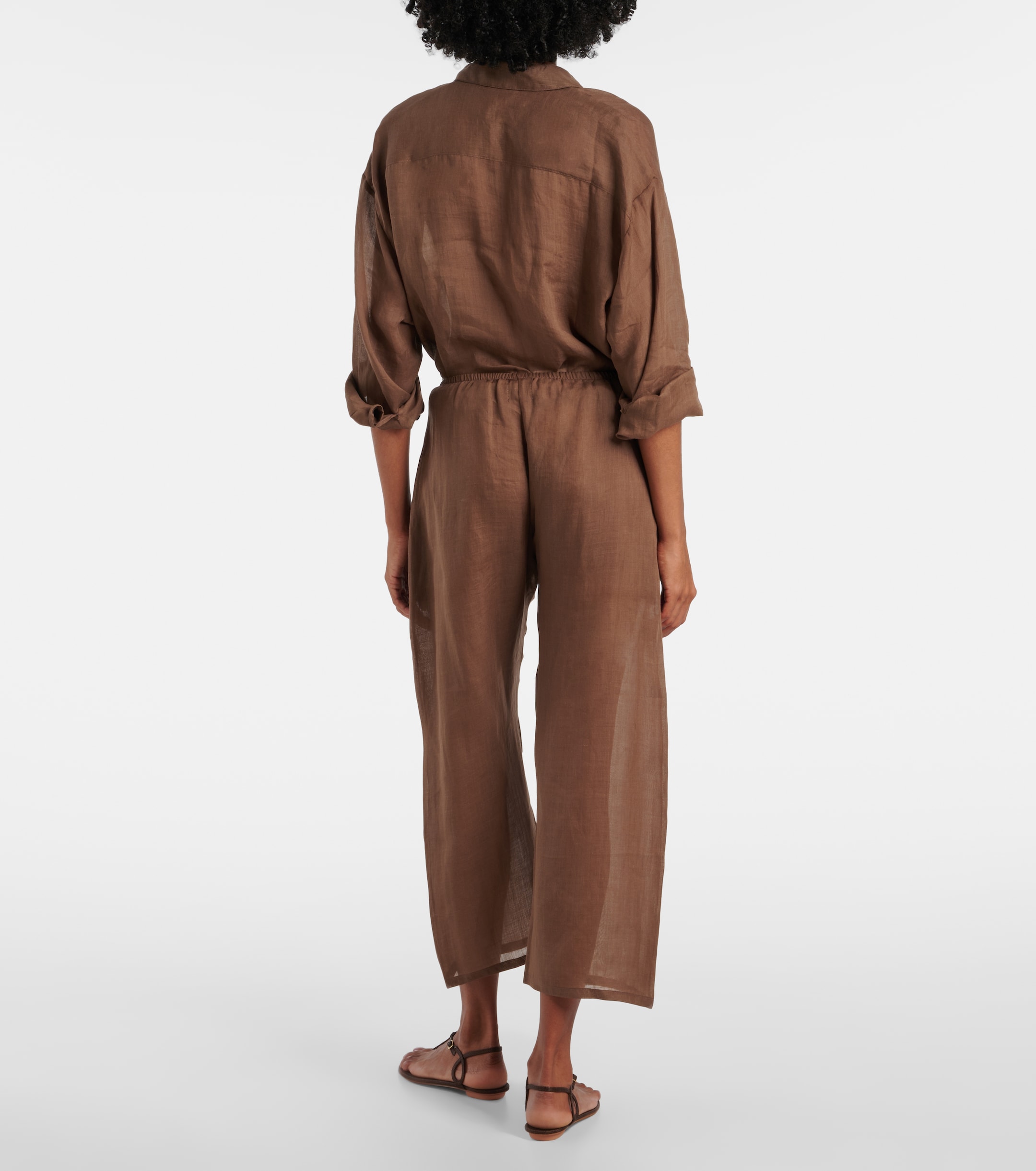 LESET Niko ramie cropped barrel-leg pants
